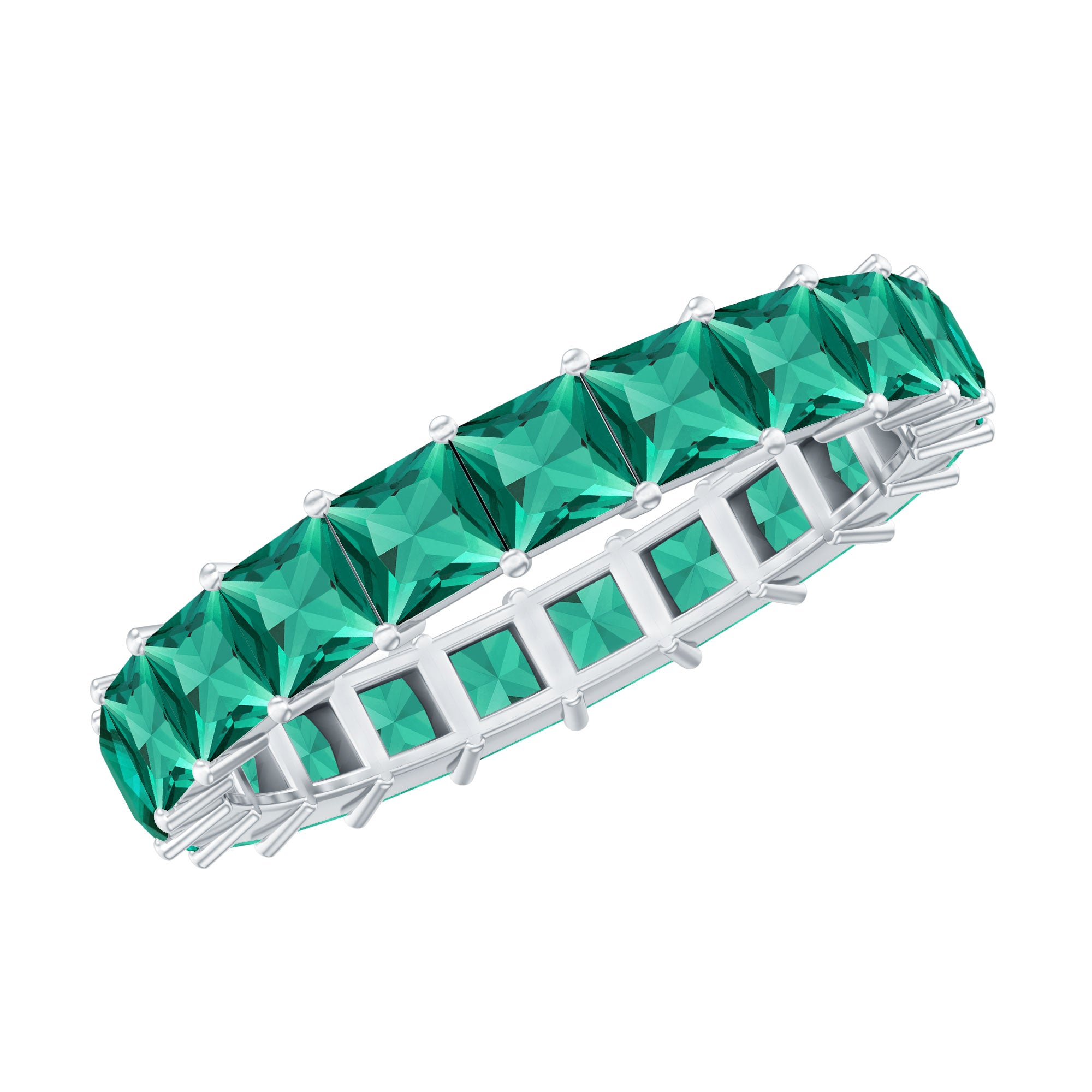 Certified Princess Cut Lab Grown Emerald Wedding Band