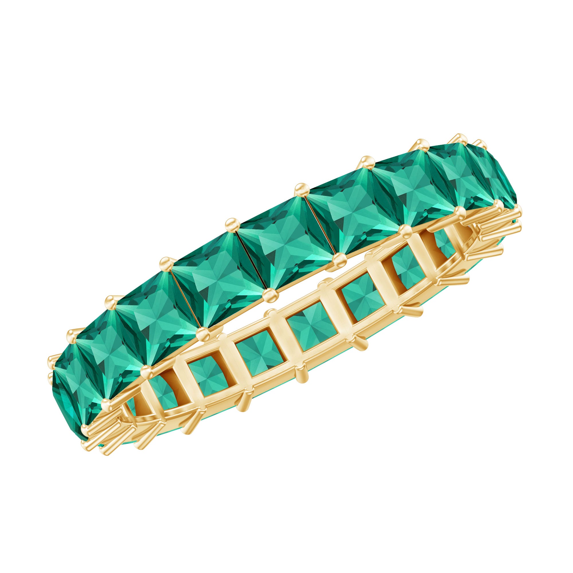 Certified Princess Cut Lab Grown Emerald Wedding Band AAAA - Rosec Jewels