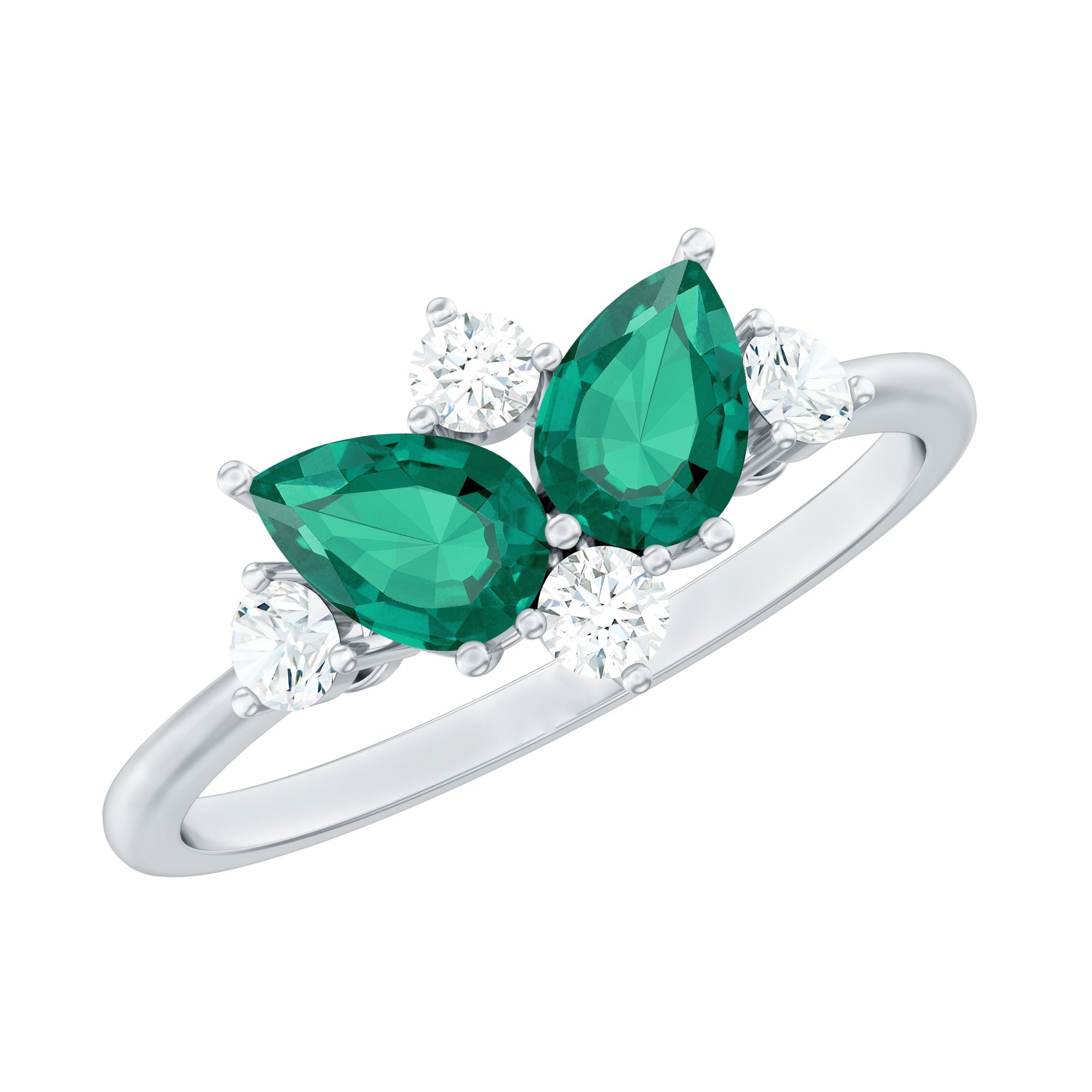 Designer Pear Shape Lab Grown Emerald Toi Et Moi Engagement Ring with Diamond