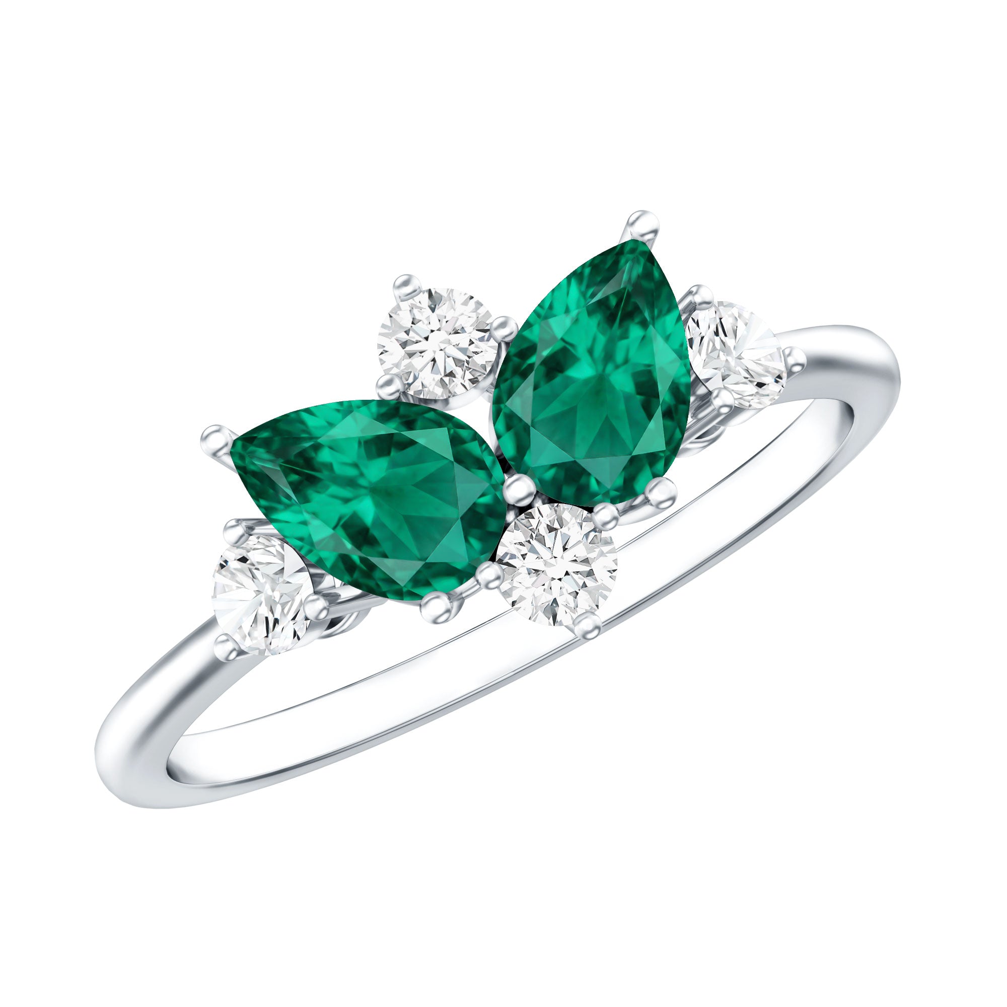 Designer Pear Shape Lab Grown Emerald Toi Et Moi Engagement Ring with Diamond AAAA - Rosec Jewels