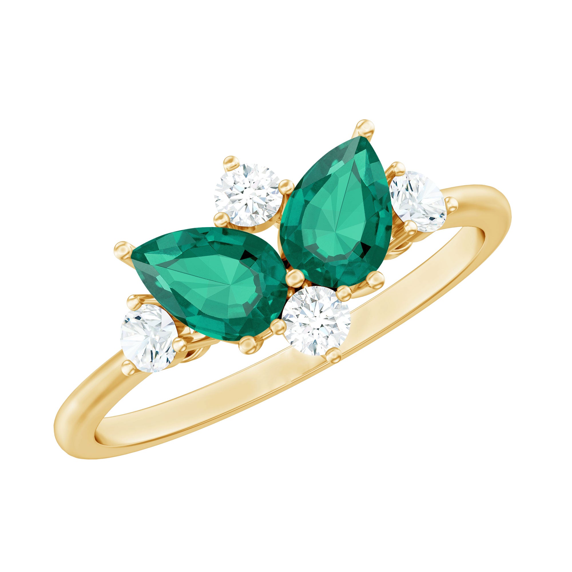 Designer Pear Shape Lab Grown Emerald Toi Et Moi Engagement Ring with Diamond AAAA - Rosec Jewels