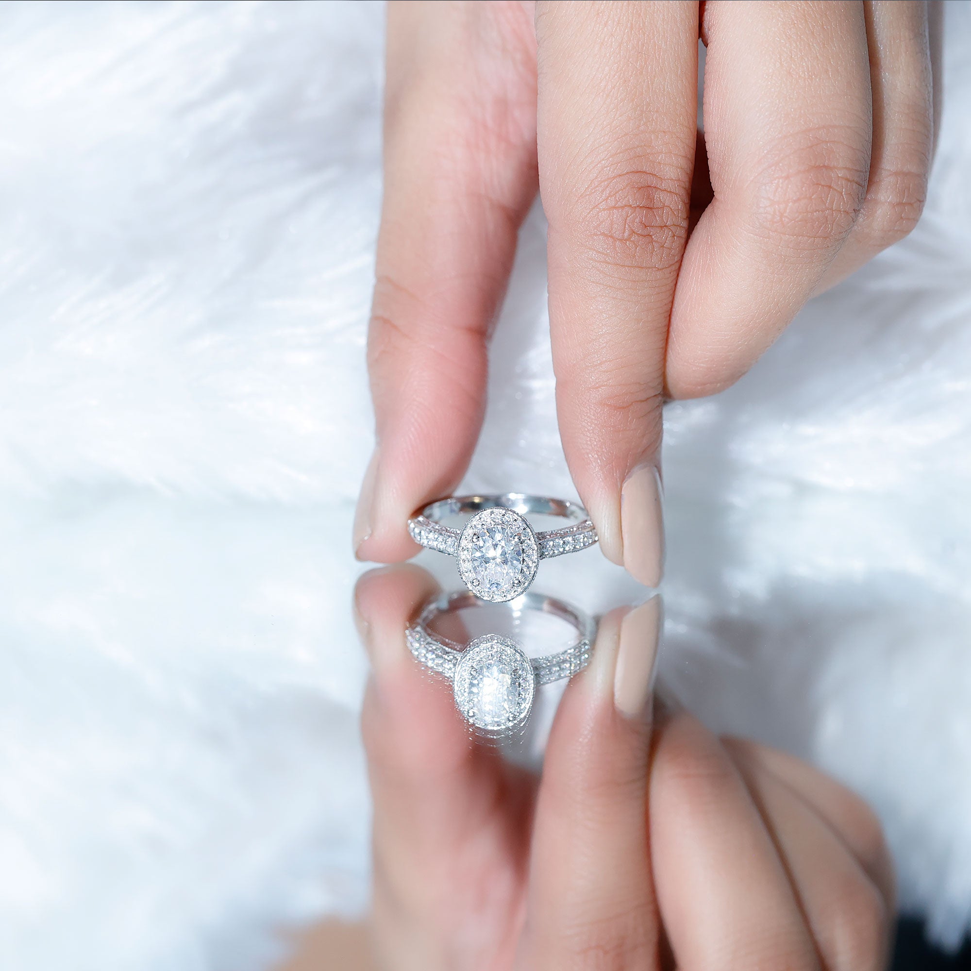 Rosec Jewels-6X8 MM Oval Moissanite Victorian Engagement Ring with Halo