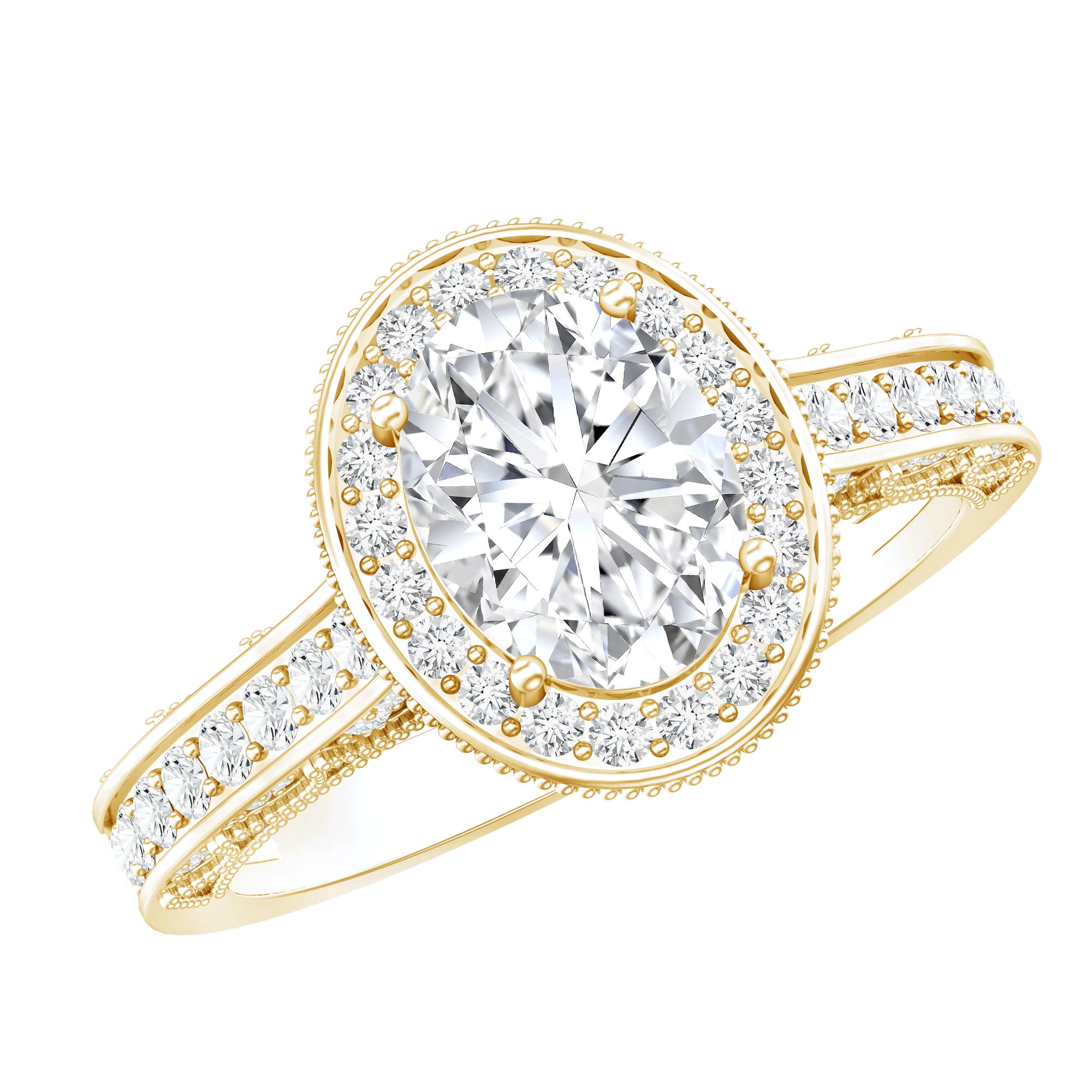 6X8 MM Oval Moissanite Victorian Engagement Ring with Halo D-VS1 - Rosec Jewels