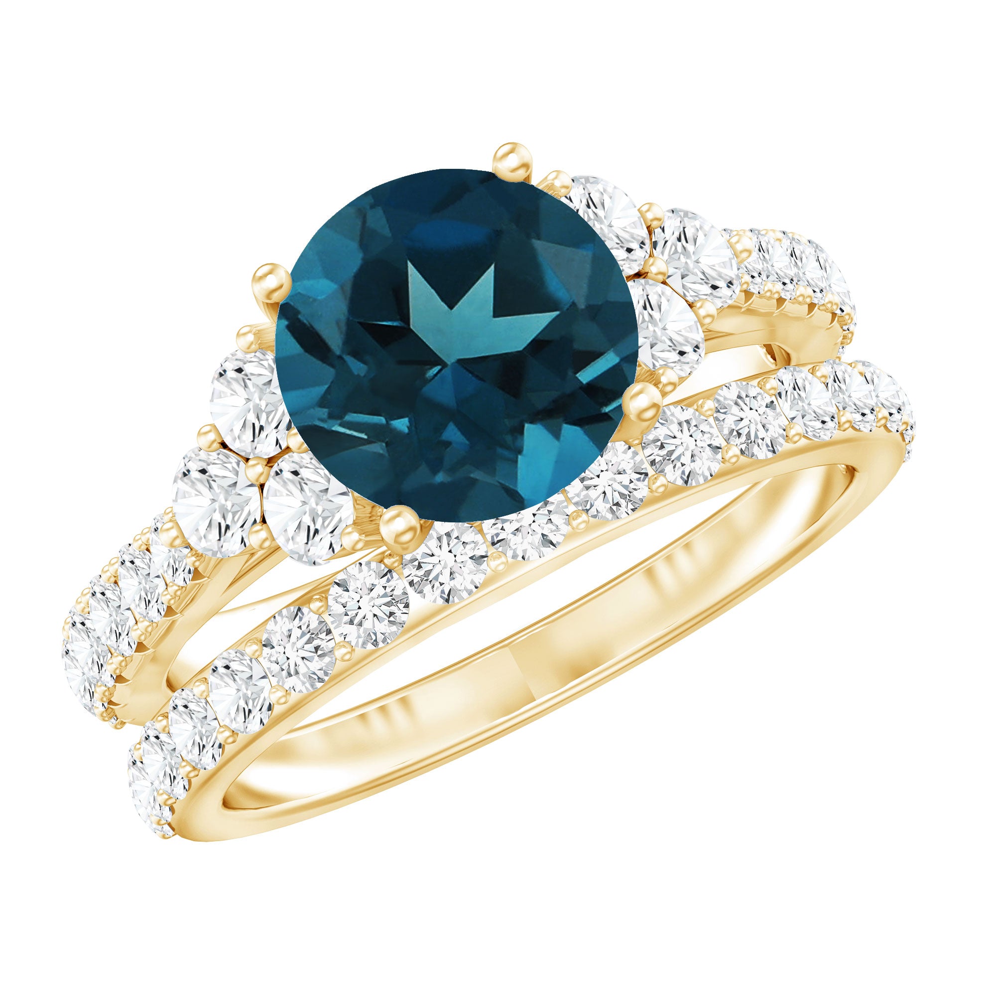 8 mm London Blue Topaz Wedding Ring Set with Moissanite Band AAA - Rosec Jewels