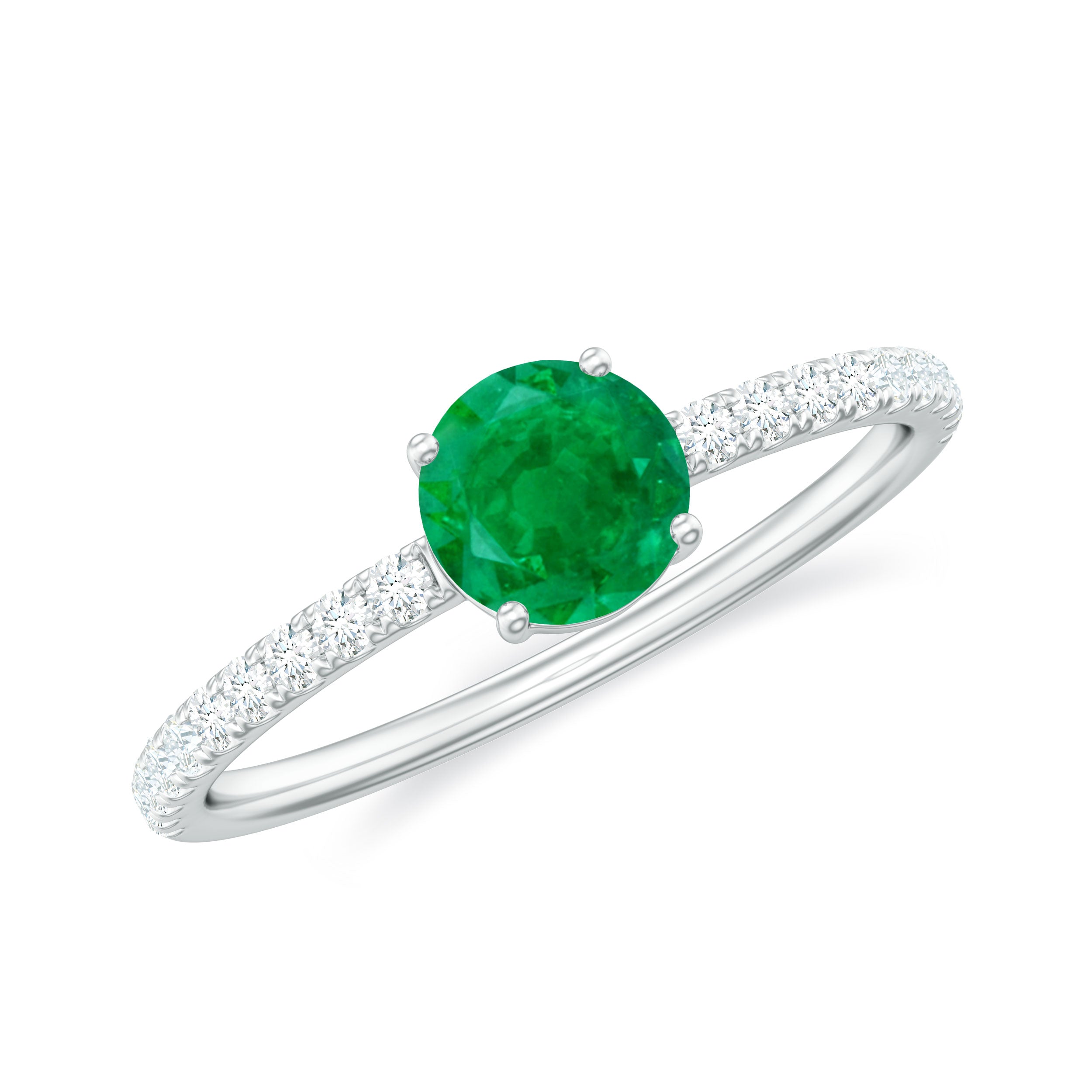 Natural Emerald Promise Ring with Diamond Side Stones