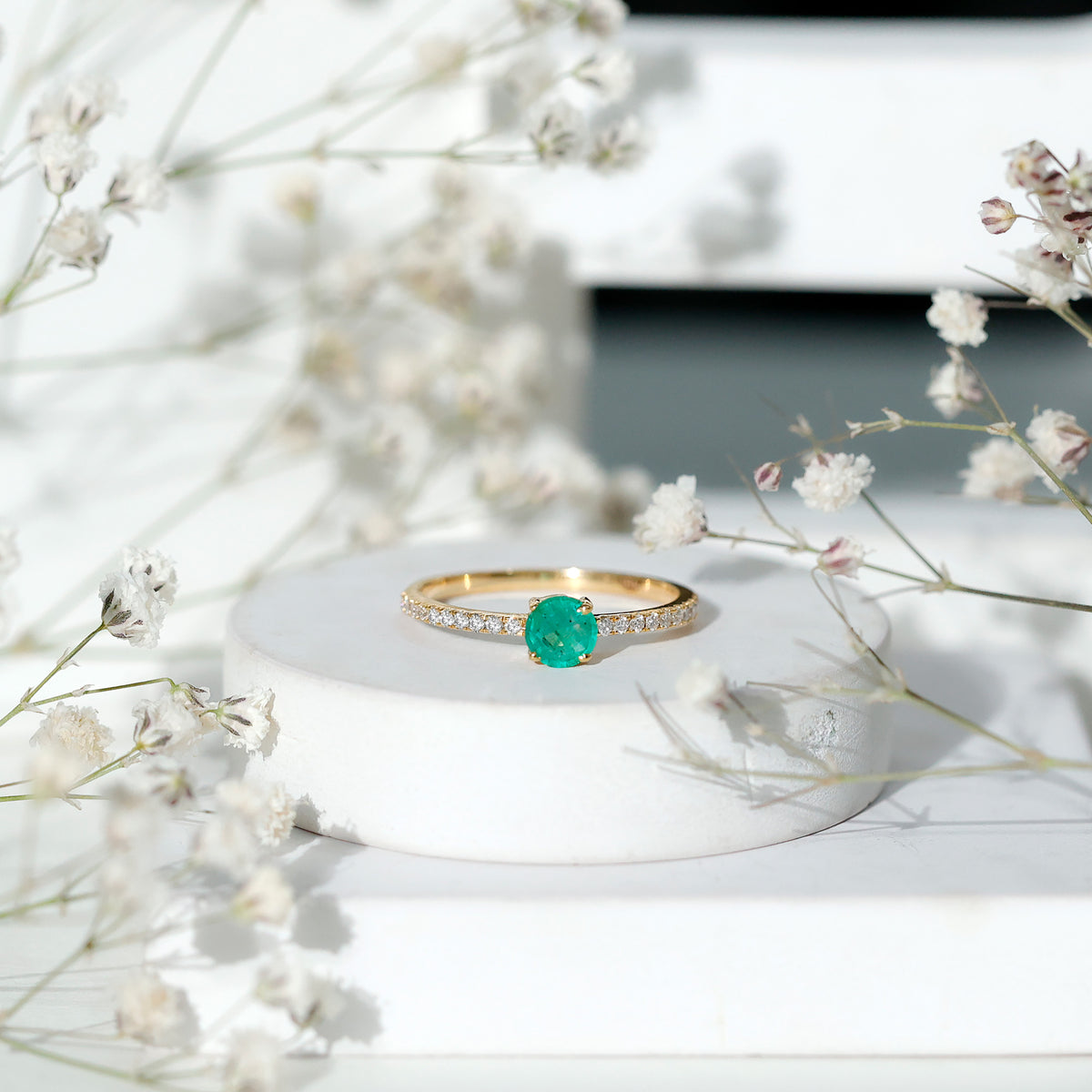 Natural Emerald Promise Ring with Diamond Side Stones AAA - Rosec Jewels
