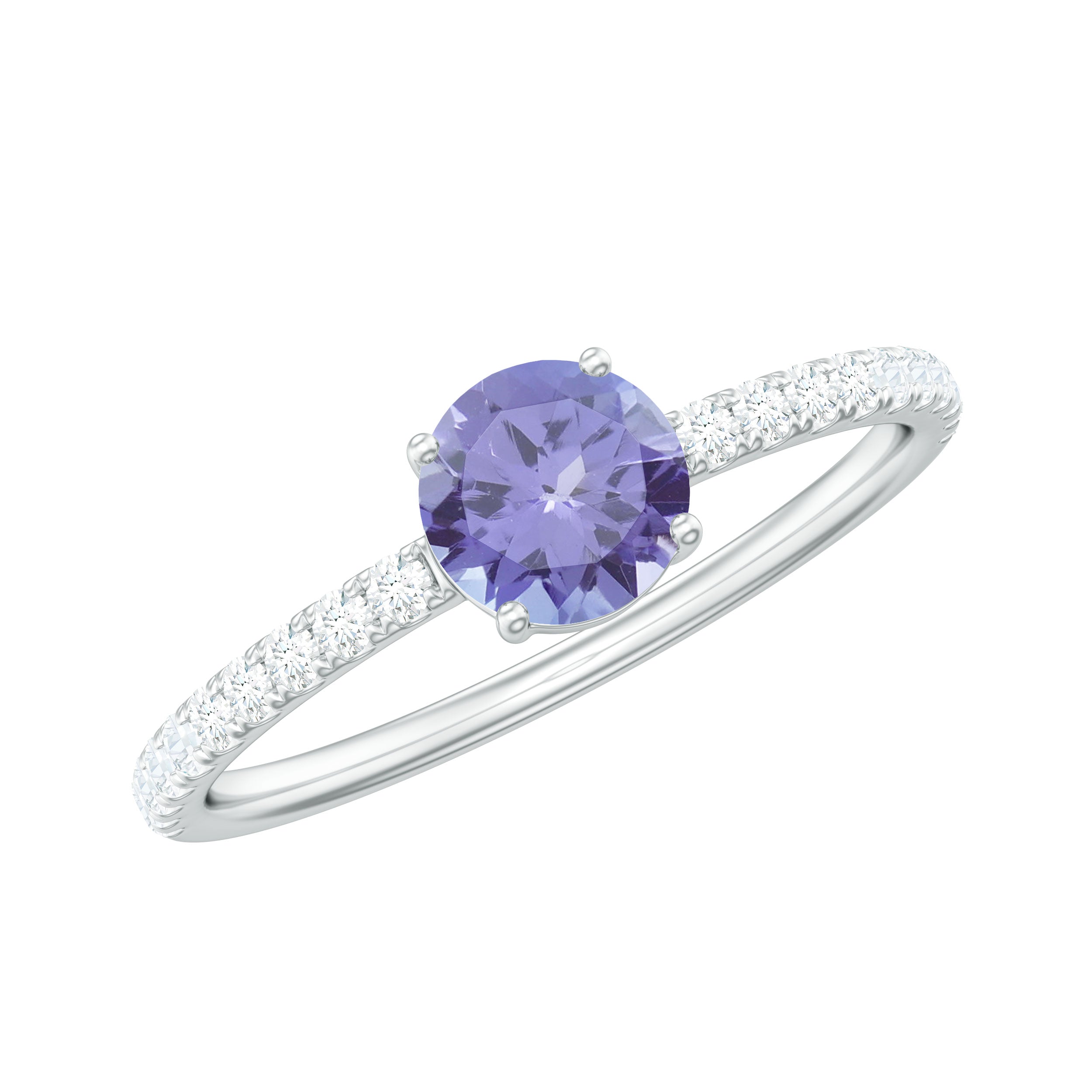 Certified Real Solitaire Tanzanite Promise Ring with Diamond AAA - Rosec Jewels