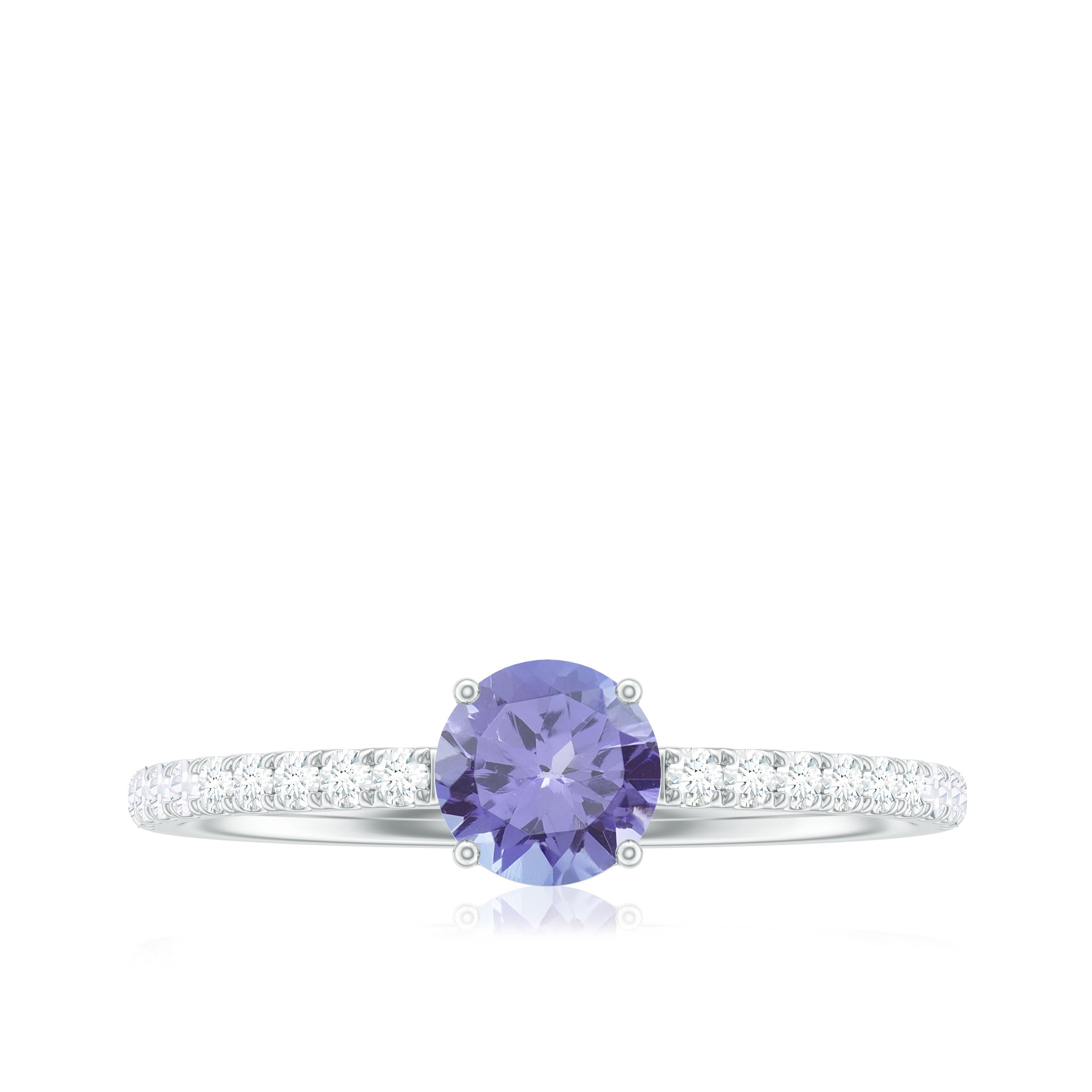 Certified Real Solitaire Tanzanite Promise Ring with Diamond AAA - Rosec Jewels