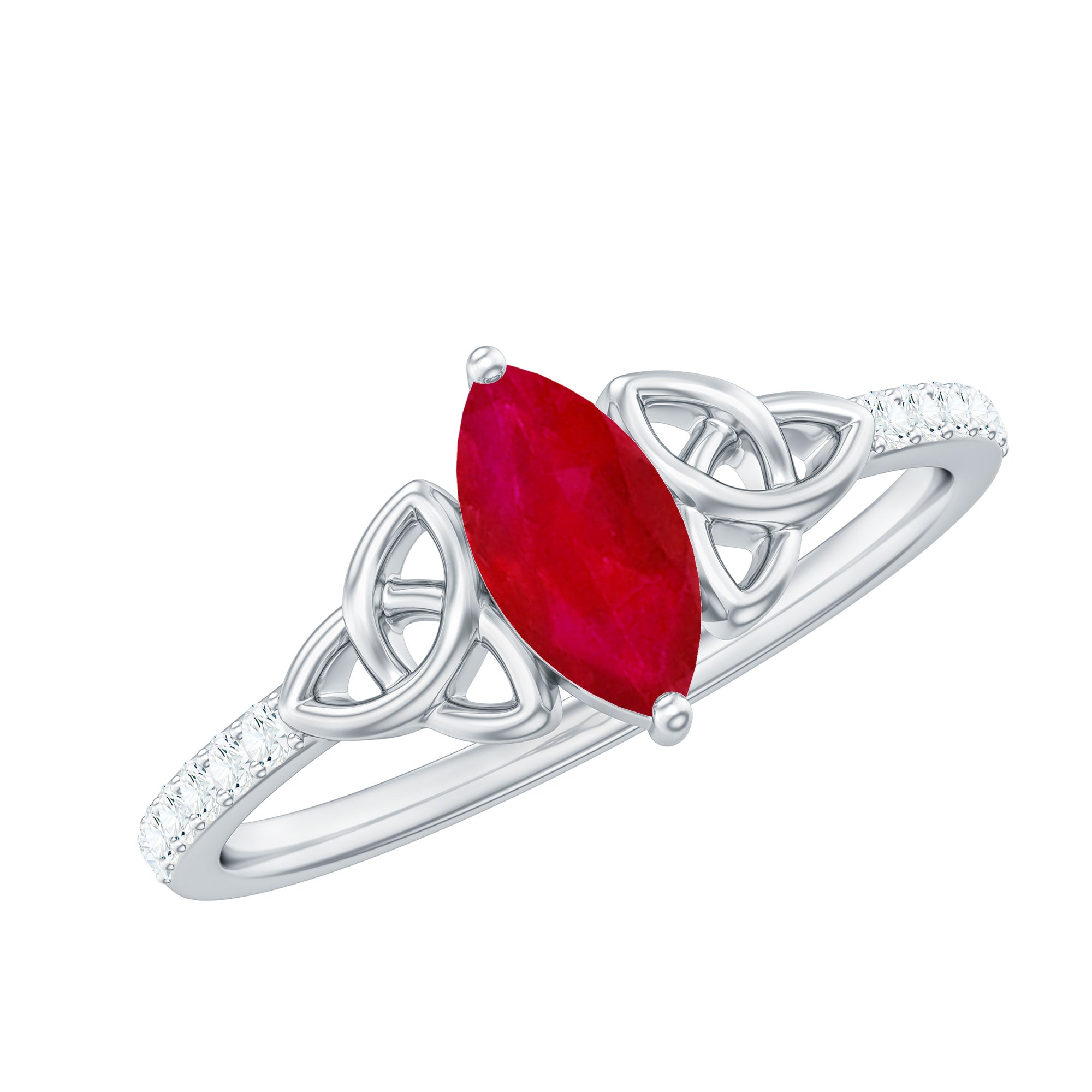 Marquise Cut Solitaire Ruby Celtic Knot Ring with Diamond