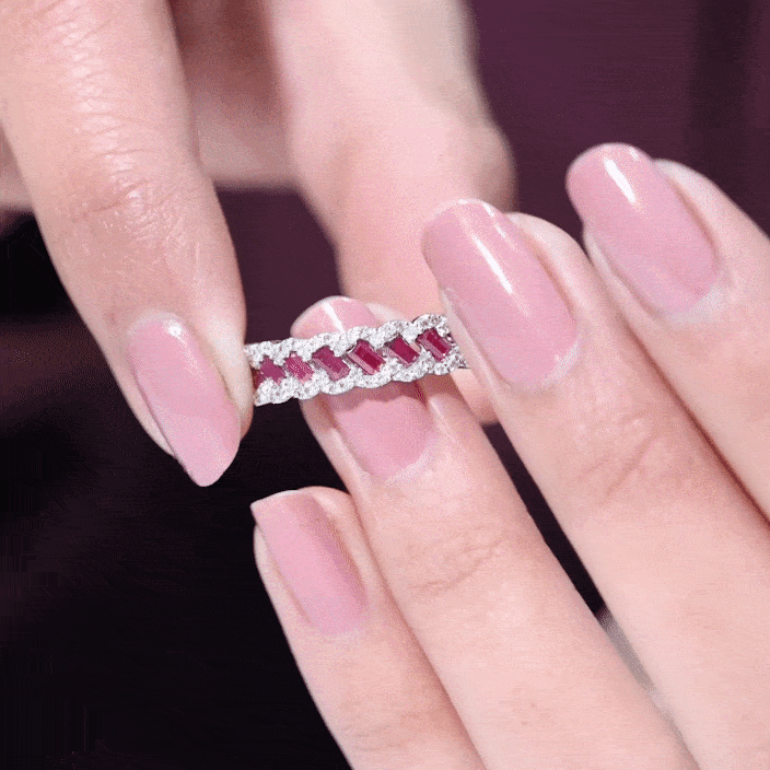 Natural Baguette Ruby Half Eternity Band with Diamond AAA - Rosec Jewels