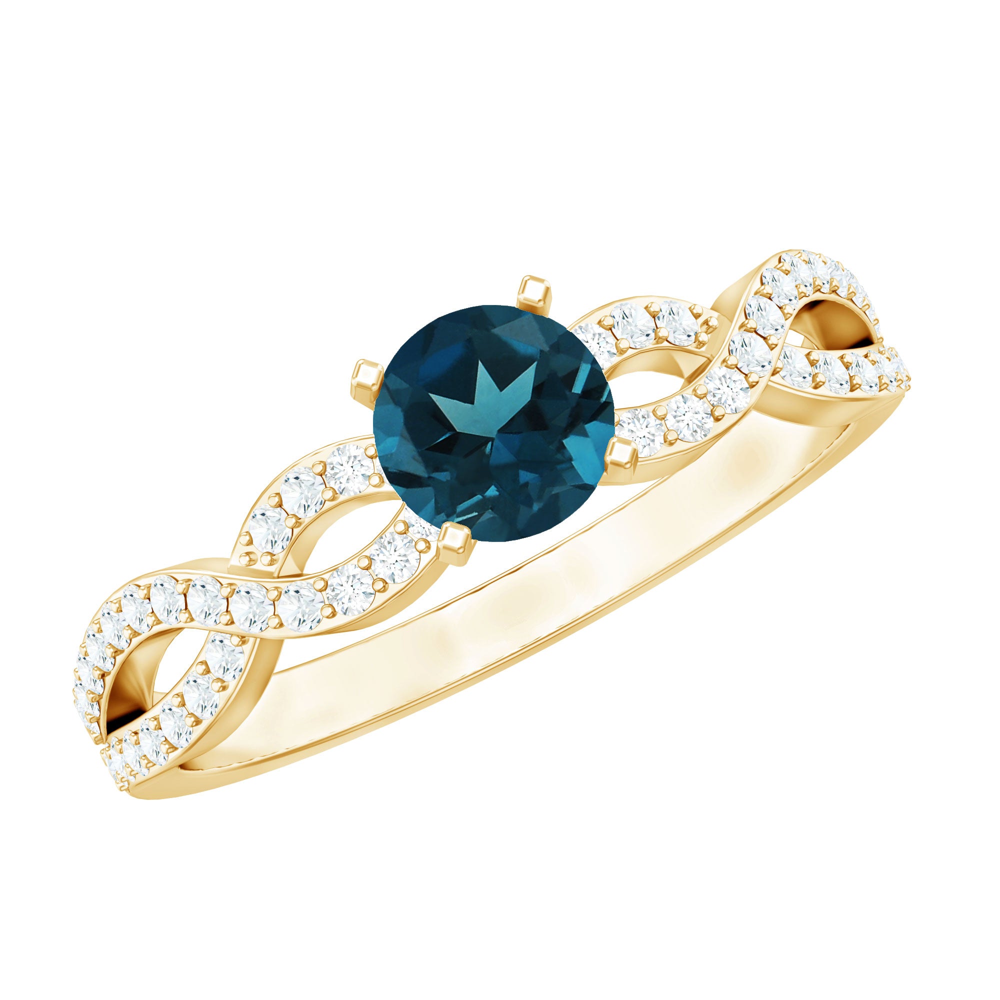 Round Blue Topaz Infinity Engagement Ring with Diamonds AAA - Rosec Jewels