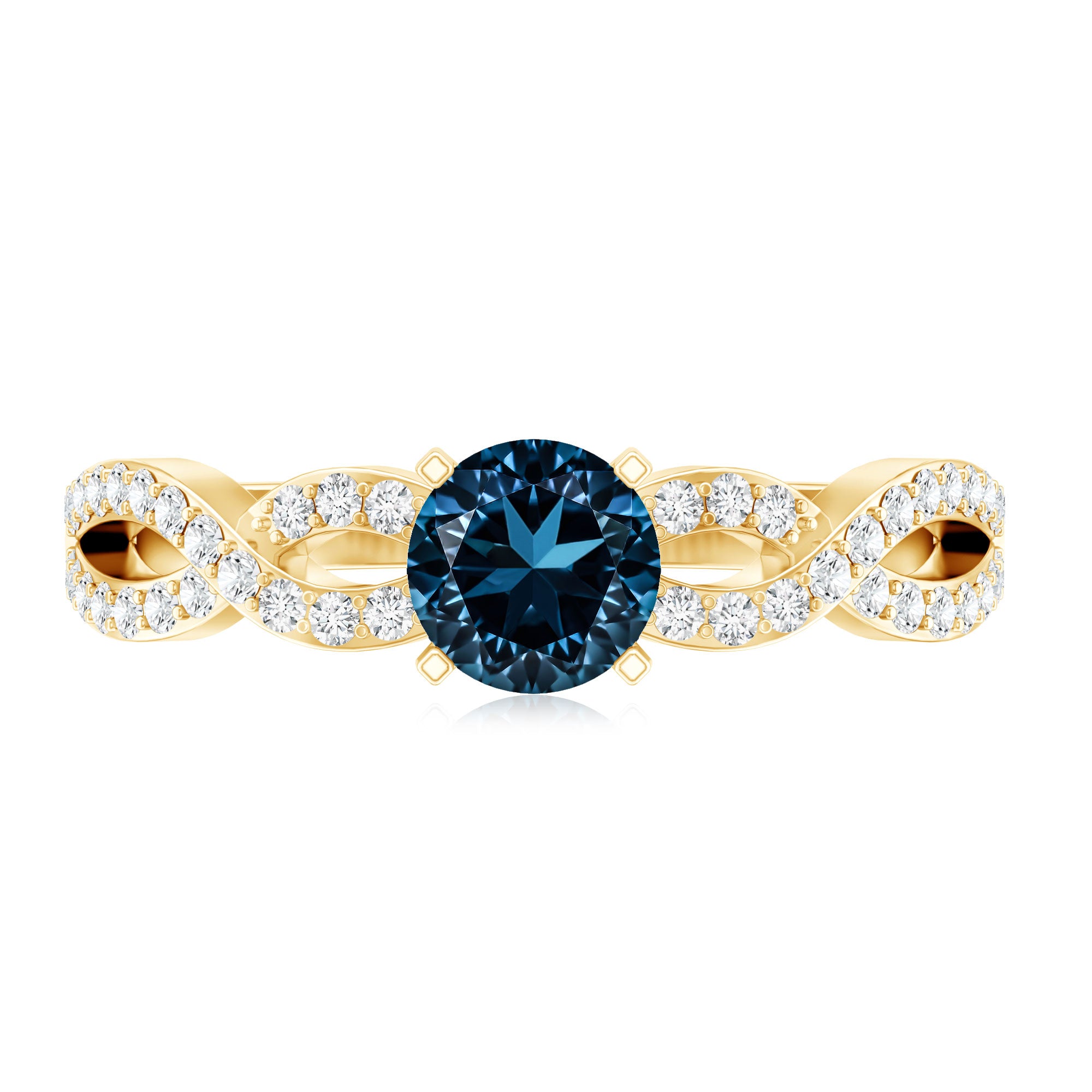 Round Blue Topaz Infinity Engagement Ring with Diamonds AAA - Rosec Jewels