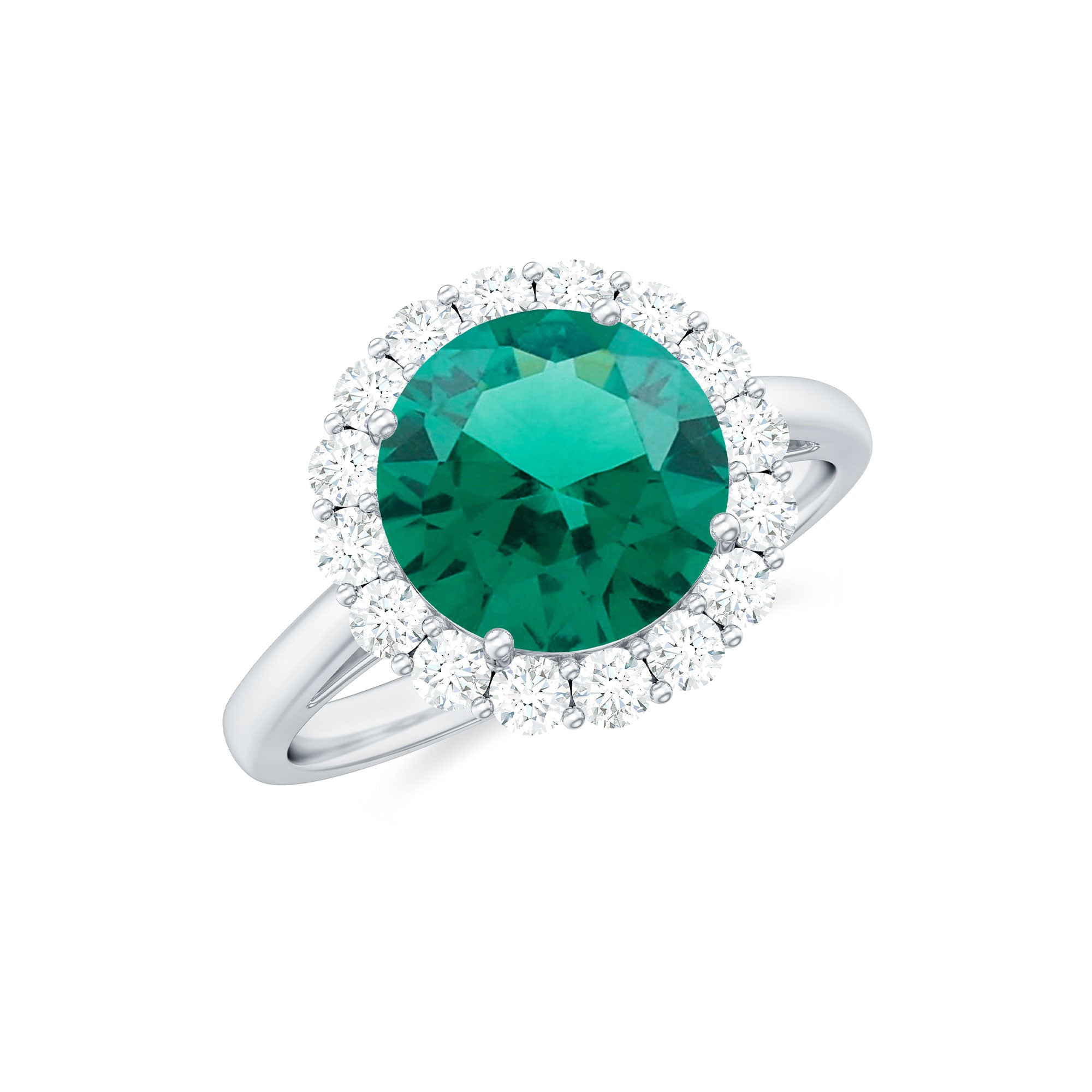 8 mm Lab Grown Emerald Classic Engagement Ring with Diamond Halo