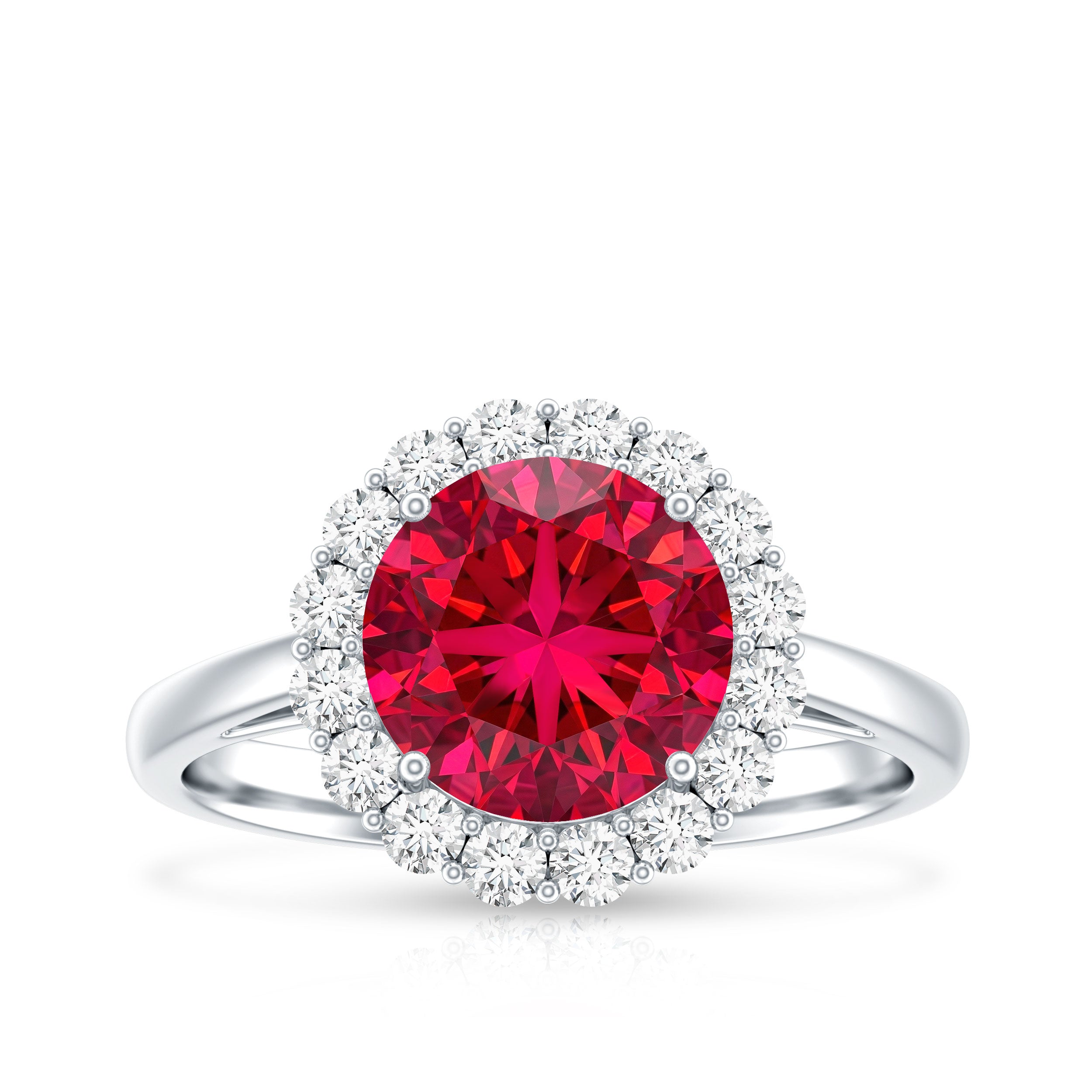 Rosec Jewels-Lab Created 8MM Ruby Halo Engagement Ring with Diamonds