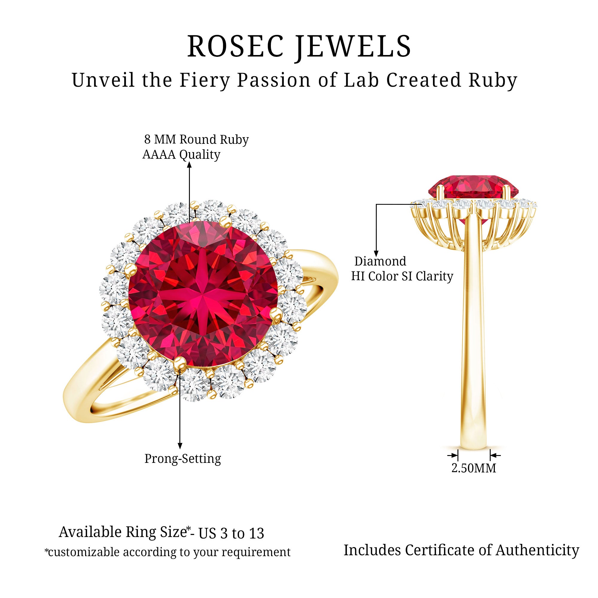 Rosec Jewels-Lab Created 8MM Ruby Halo Engagement Ring with Diamonds