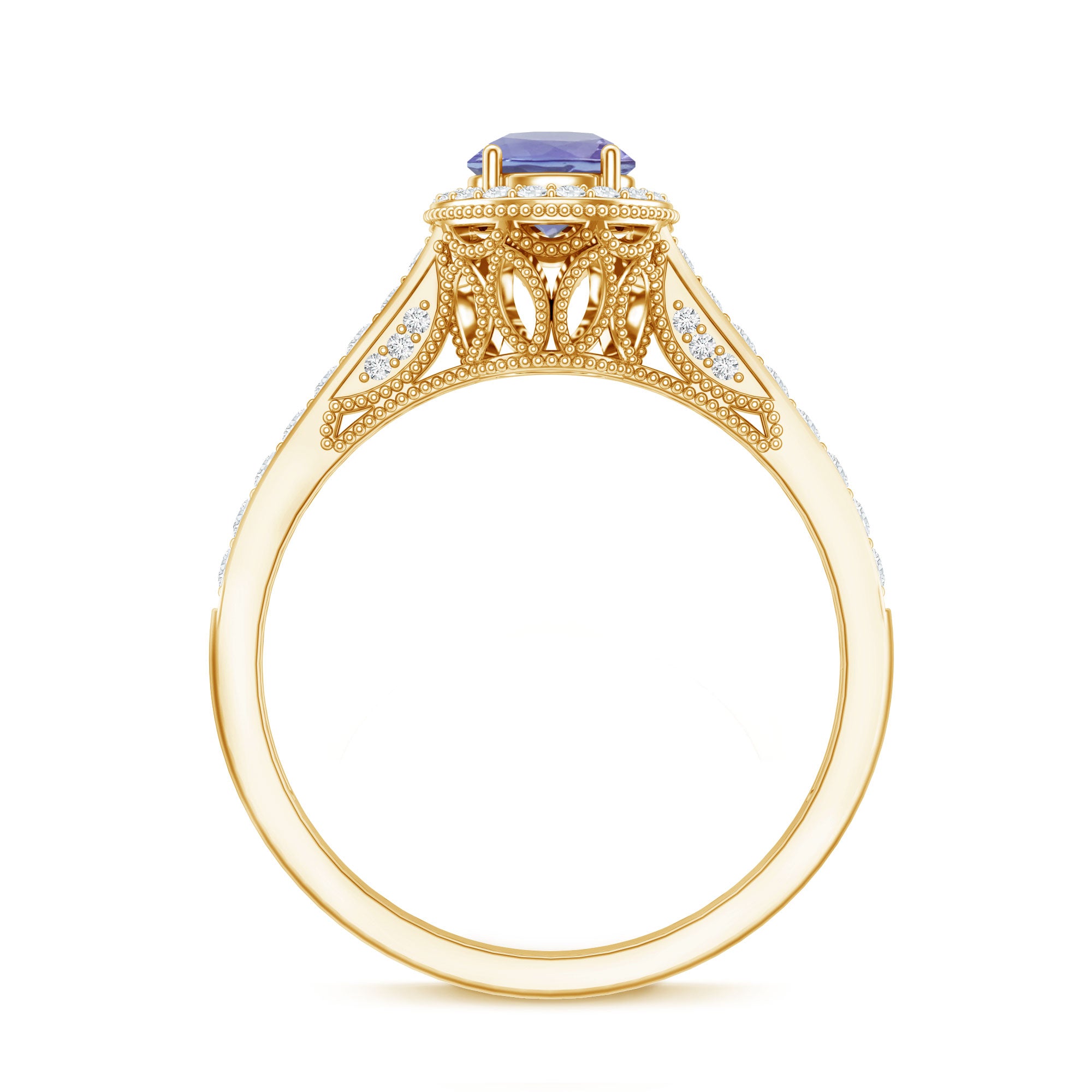Vintage Style Tanzanite Engagement Ring with Diamond Halo AAA - Rosec Jewels