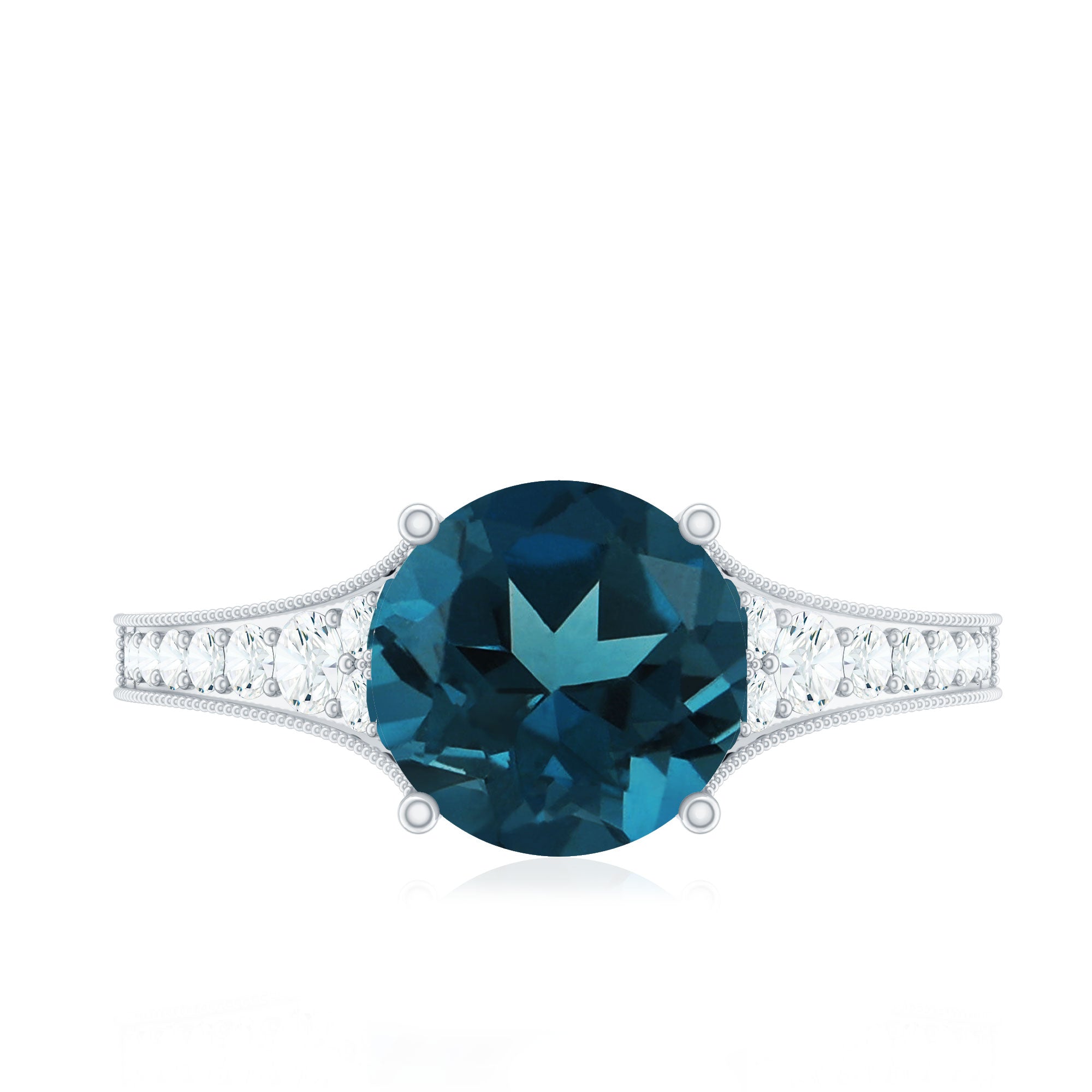 Natural London Blue Topaz and Diamond Engagement Ring AAA - Rosec Jewels