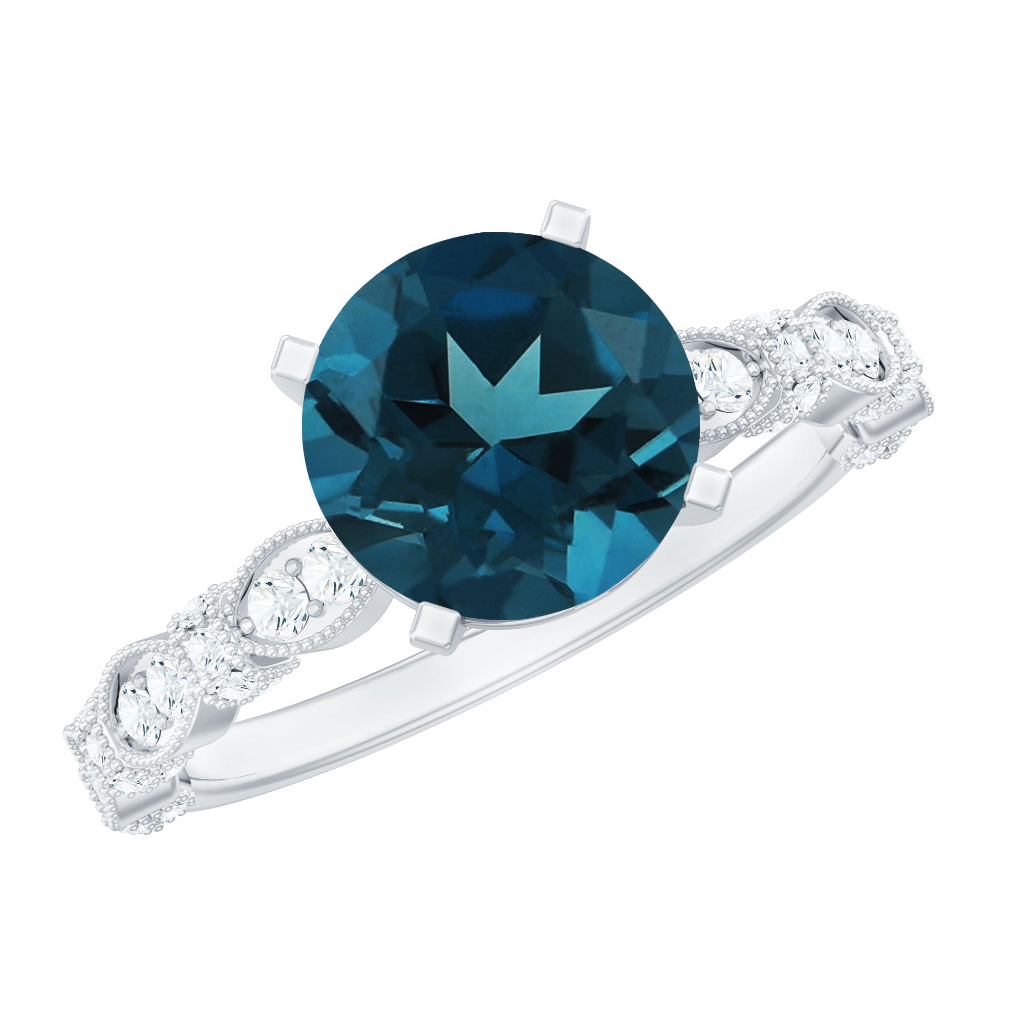 8MM London Blue Topaz Solitaire Engagement Ring with Diamonds