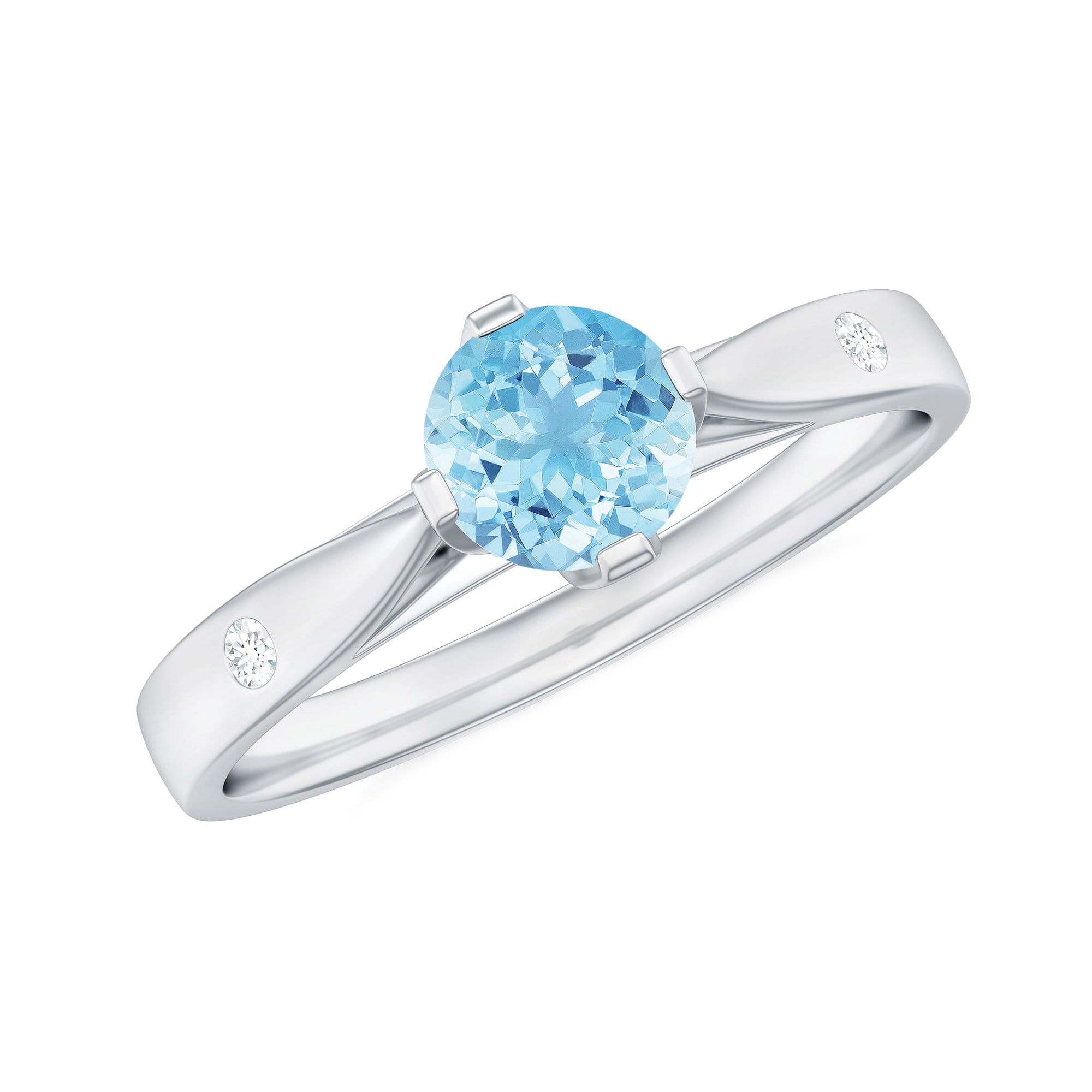 Bague de promesse solitaire aigue-marine naturelle dans un cadre floral