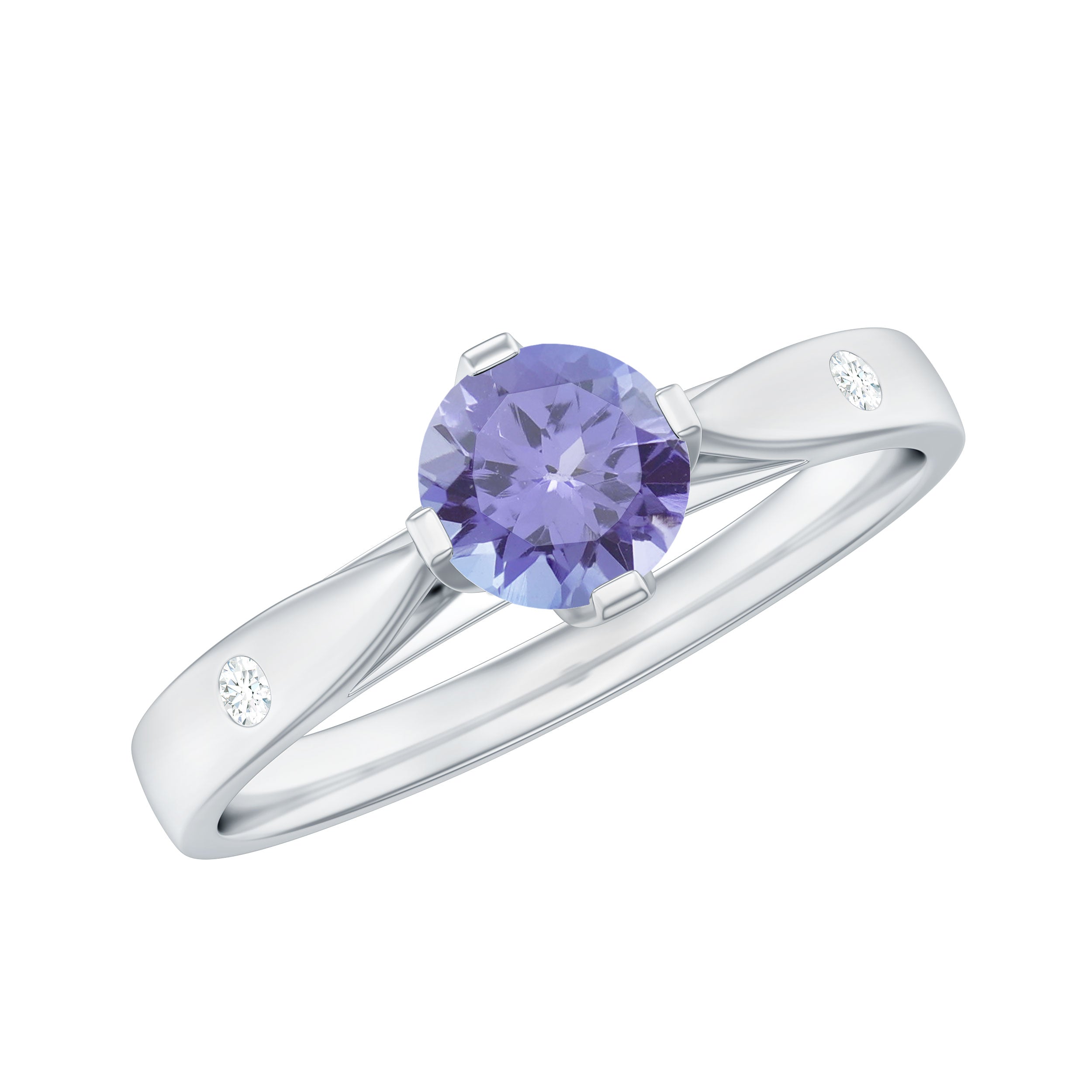 Floral Set Tanzanite Solitaire Ring with Diamond