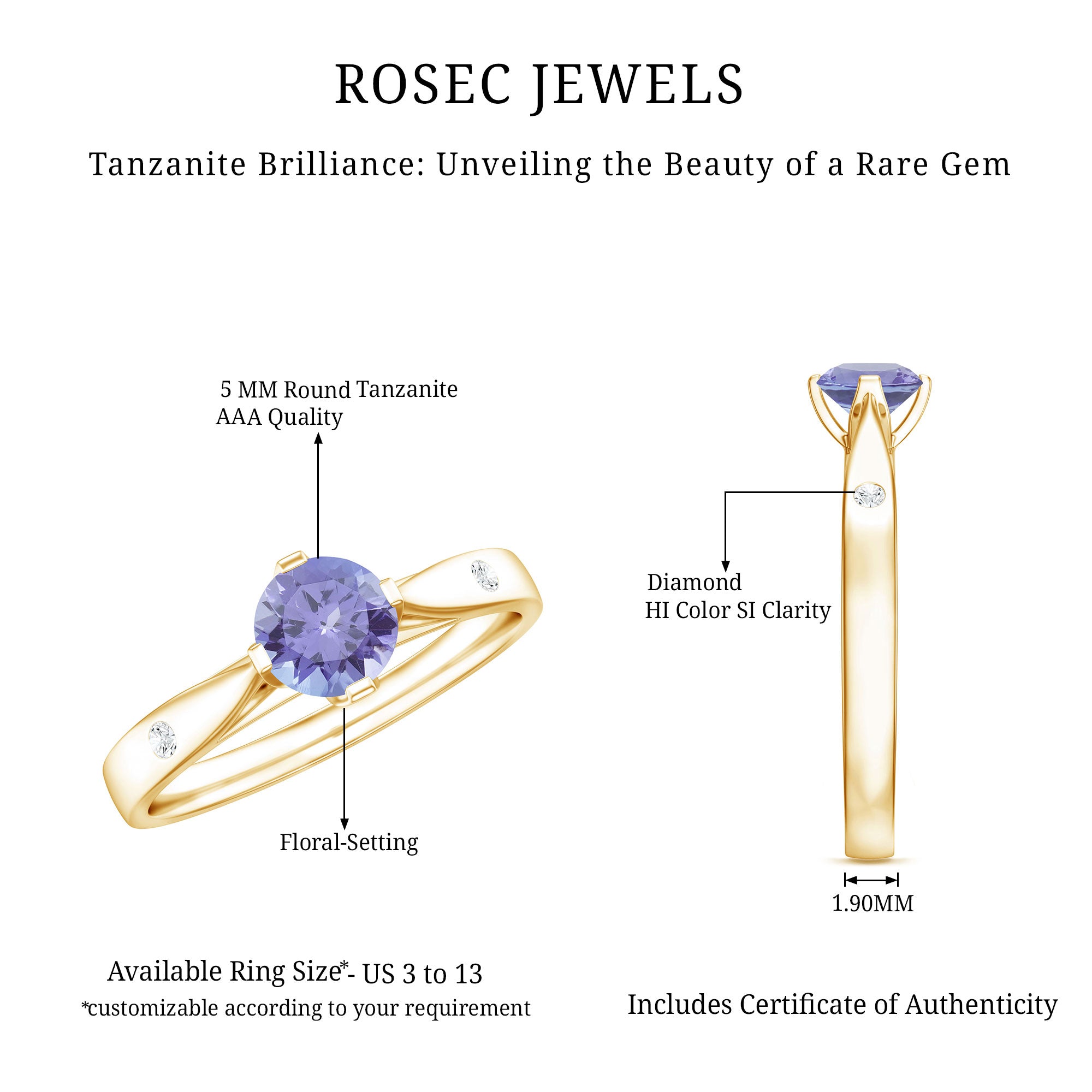 Natural Tanzanite Diamond Commitment Ring for Women AAA - Rosec Jewels