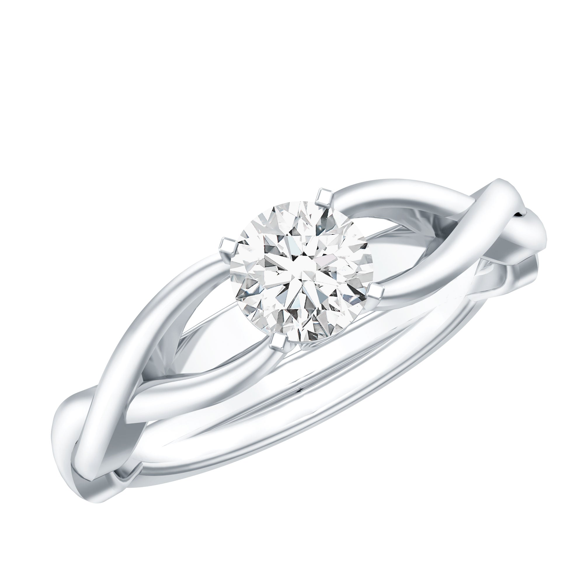 Certified Moissanite Solitaire Engagement Ring in Crossover Shank D-VS1 - Rosec Jewels