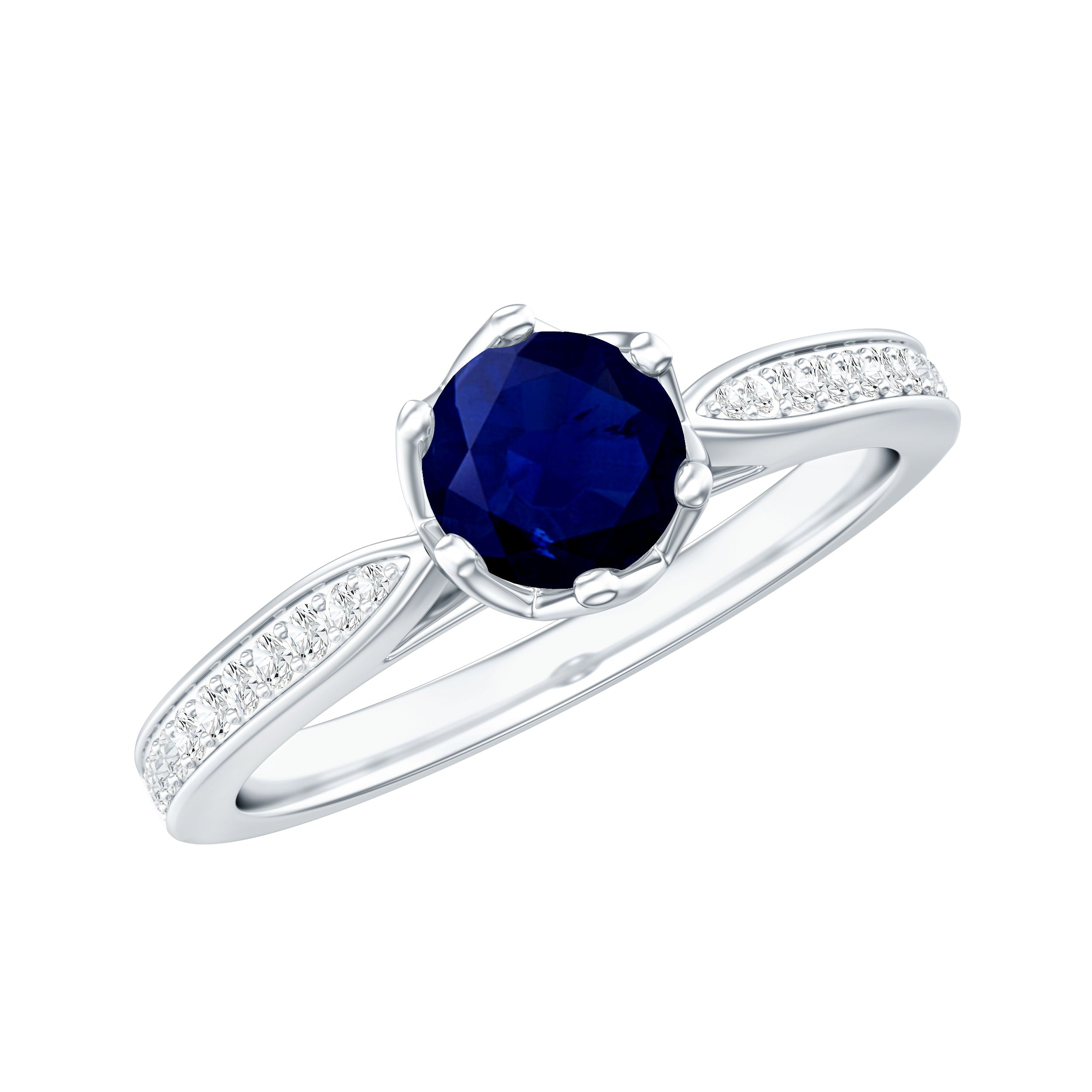 Natural 0.9 Carat Blue Sapphire Engagement Ring with Diamond AAA - Rosec Jewels