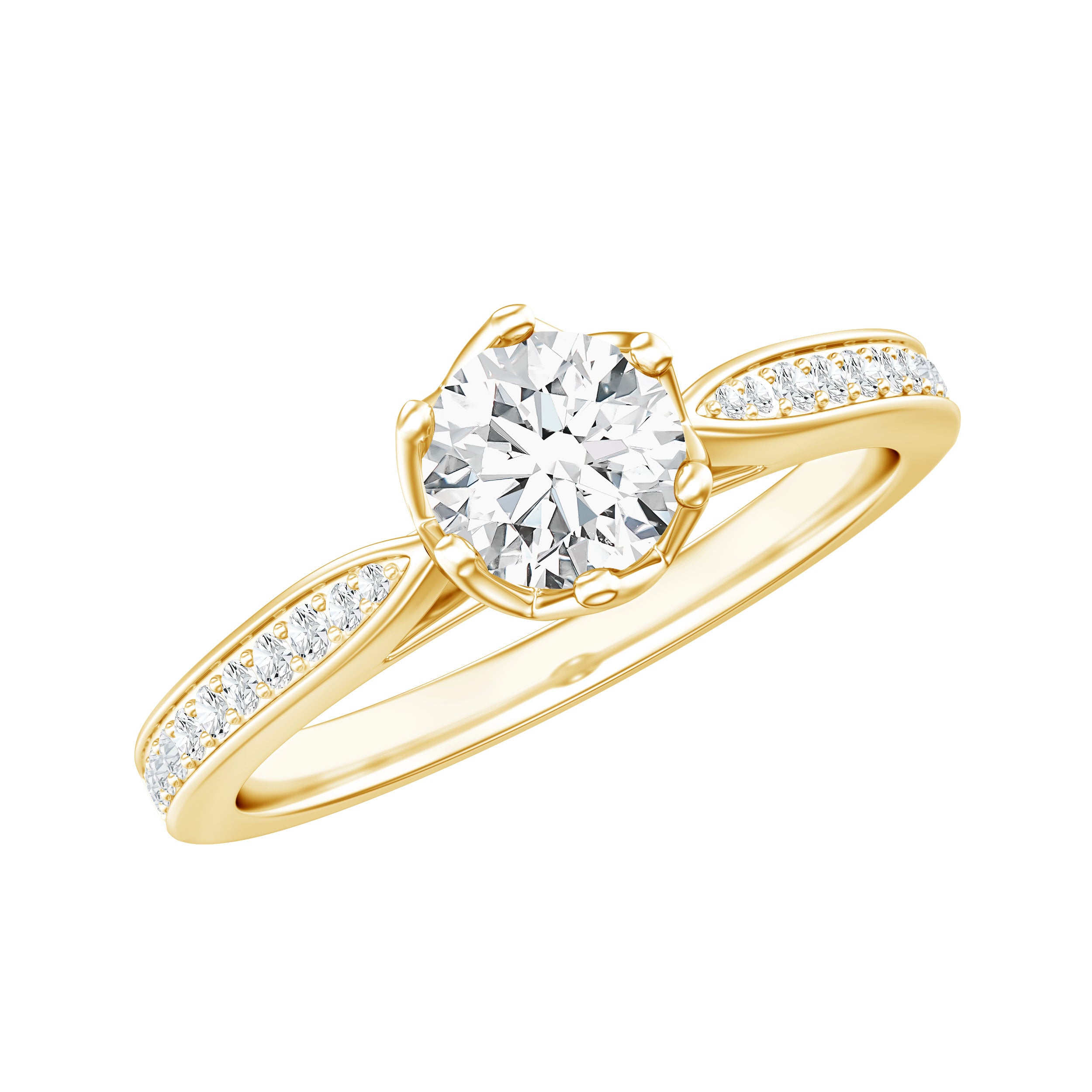 Rosec Jewels-Lotus Basket Set Moissanite Solitaire Engagement Ring for Women