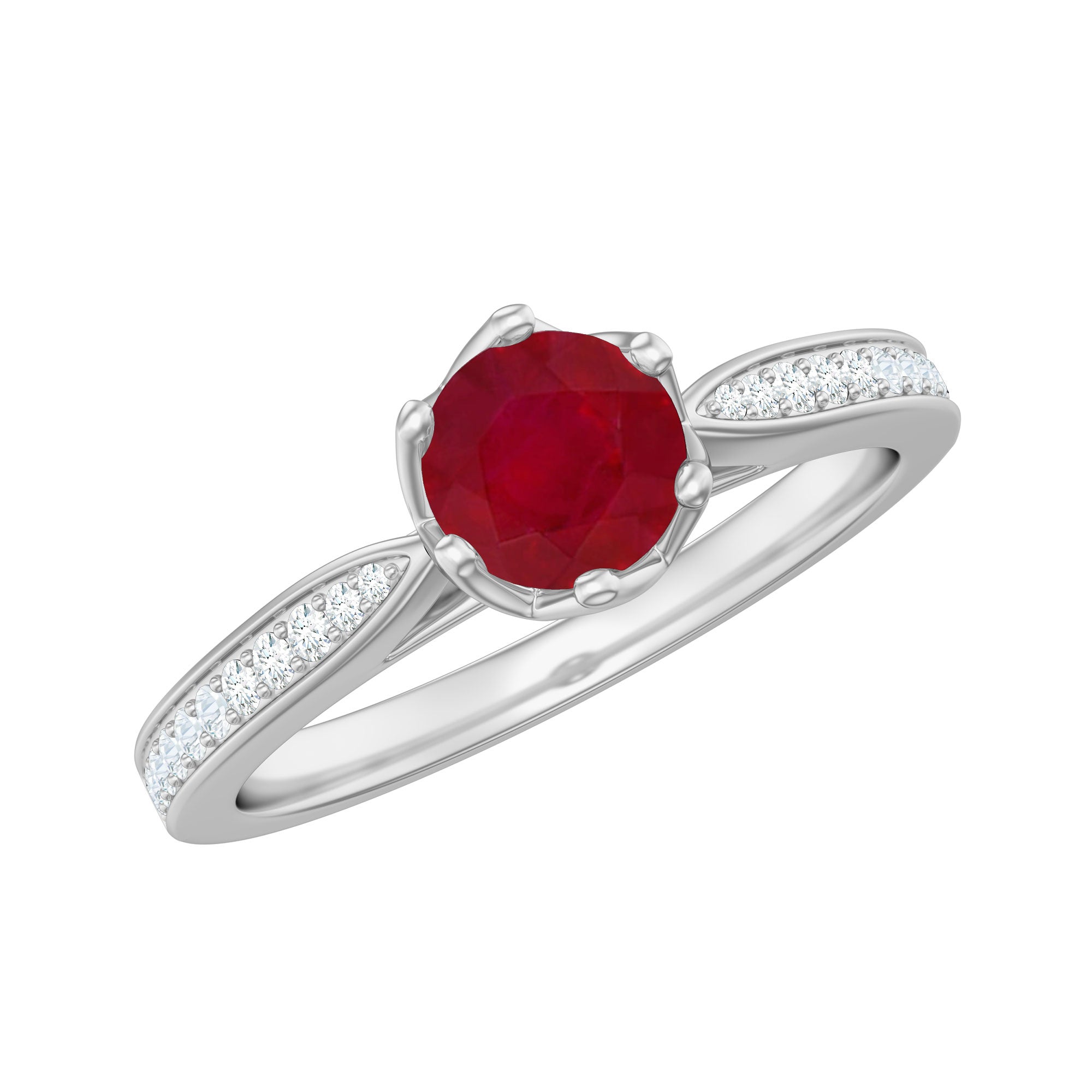 Genuine Ruby Solitaire Engagement Ring with Diamond