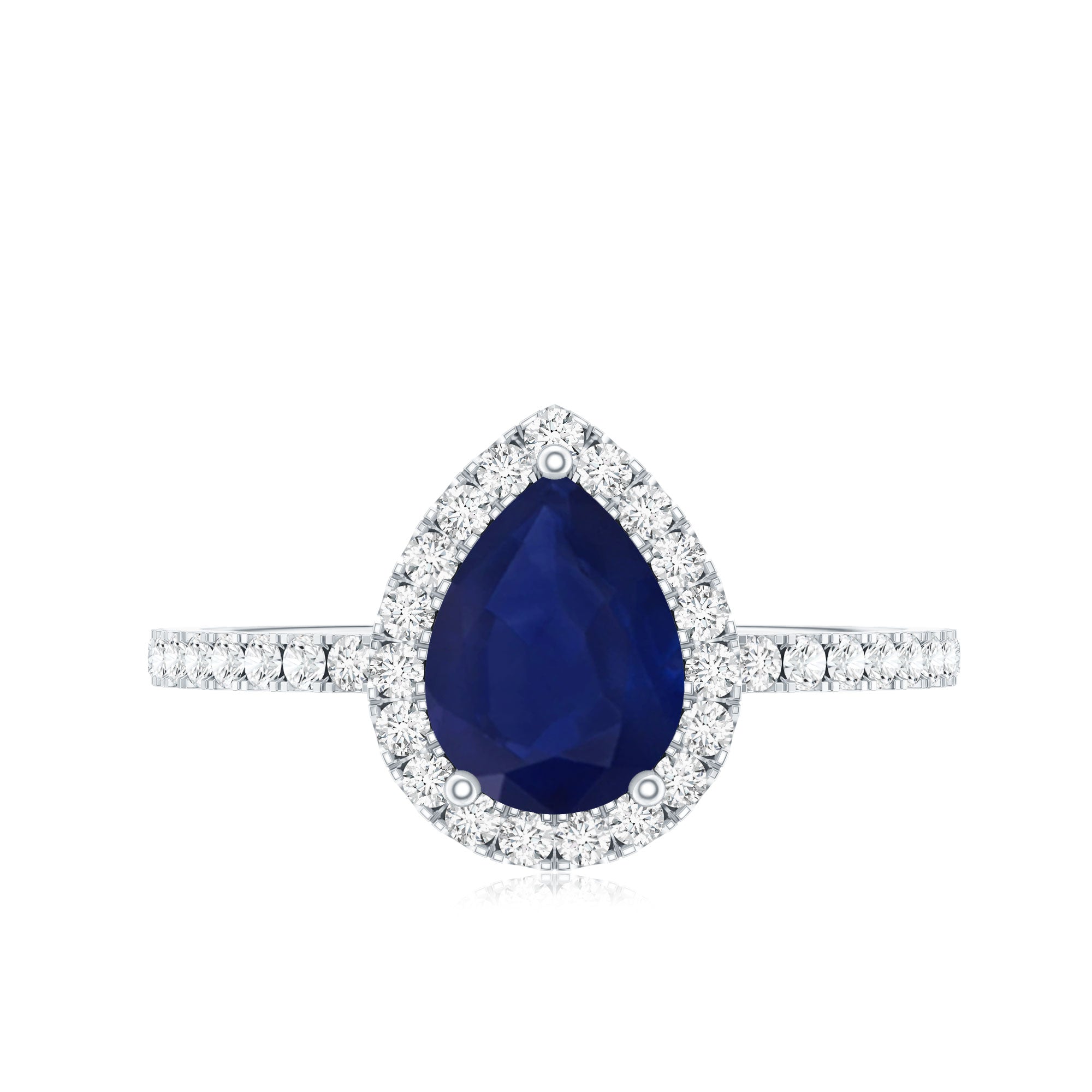 Natural Blue Sapphire and Diamond Teardrop Halo Engagement Ring AAA - Rosec Jewels