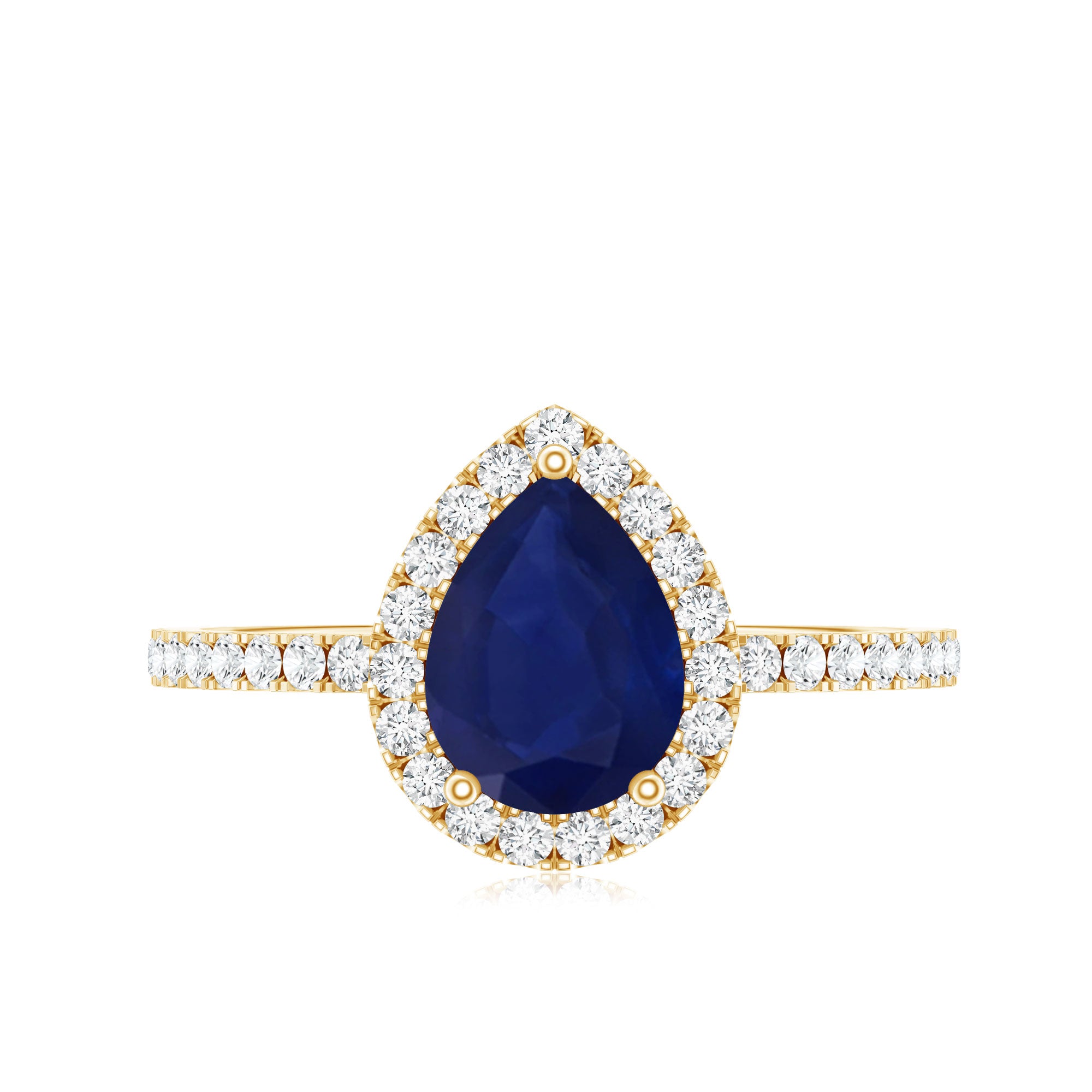 Natural Blue Sapphire and Diamond Teardrop Halo Engagement Ring AAA - Rosec Jewels