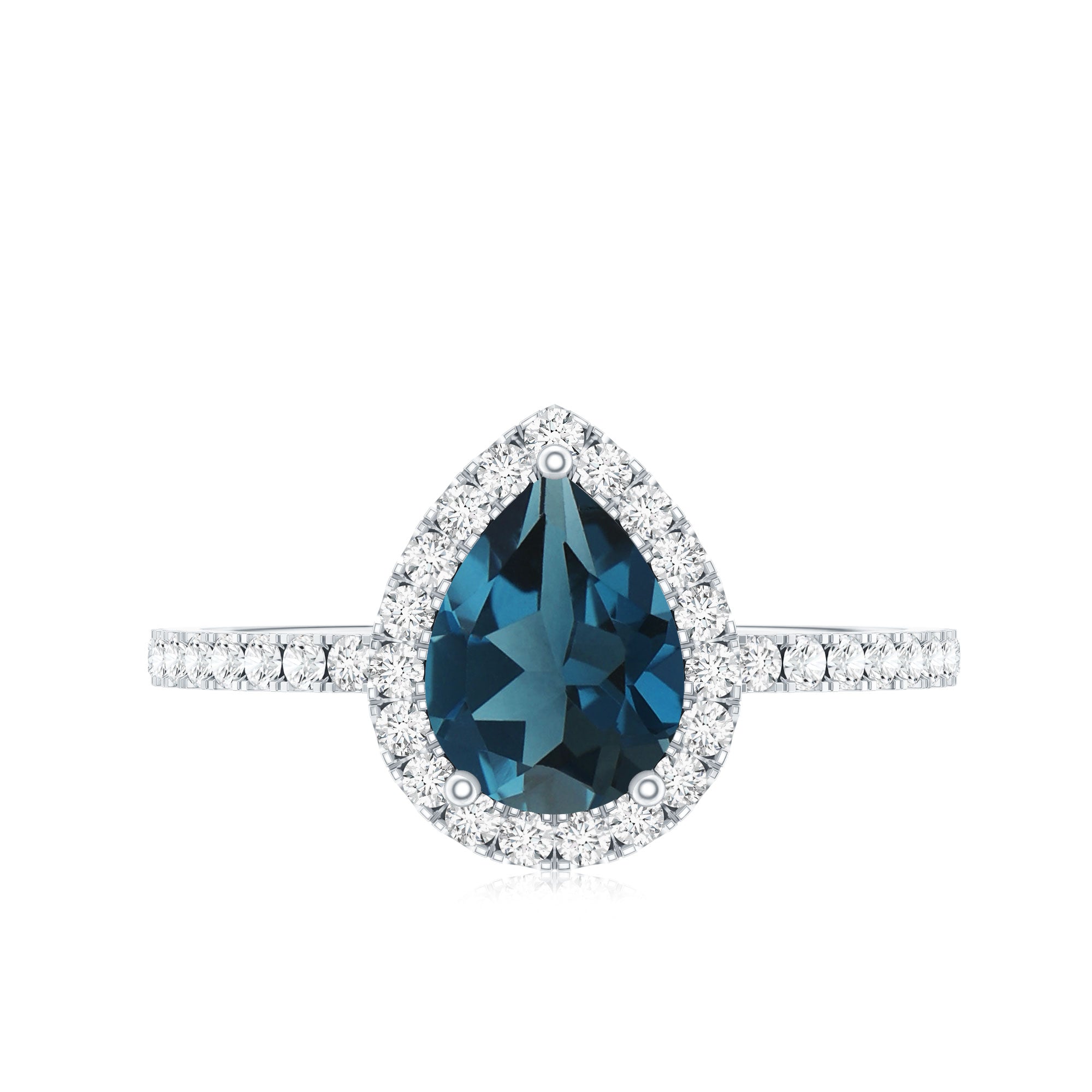 5X7 mm Pear Shape London Blue Topaz Teardrop Engagement Ring with Diamond Halo AAA - Rosec Jewels