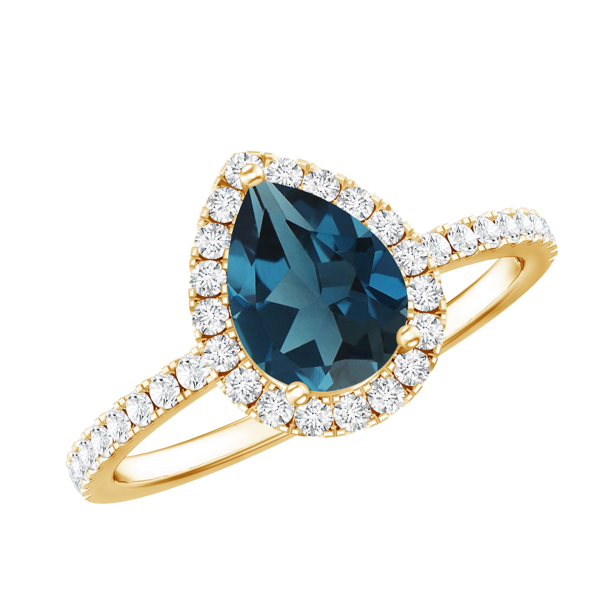 5X7 mm Pear Shape London Blue Topaz Teardrop Engagement Ring with Diamond Halo AAA - Rosec Jewels