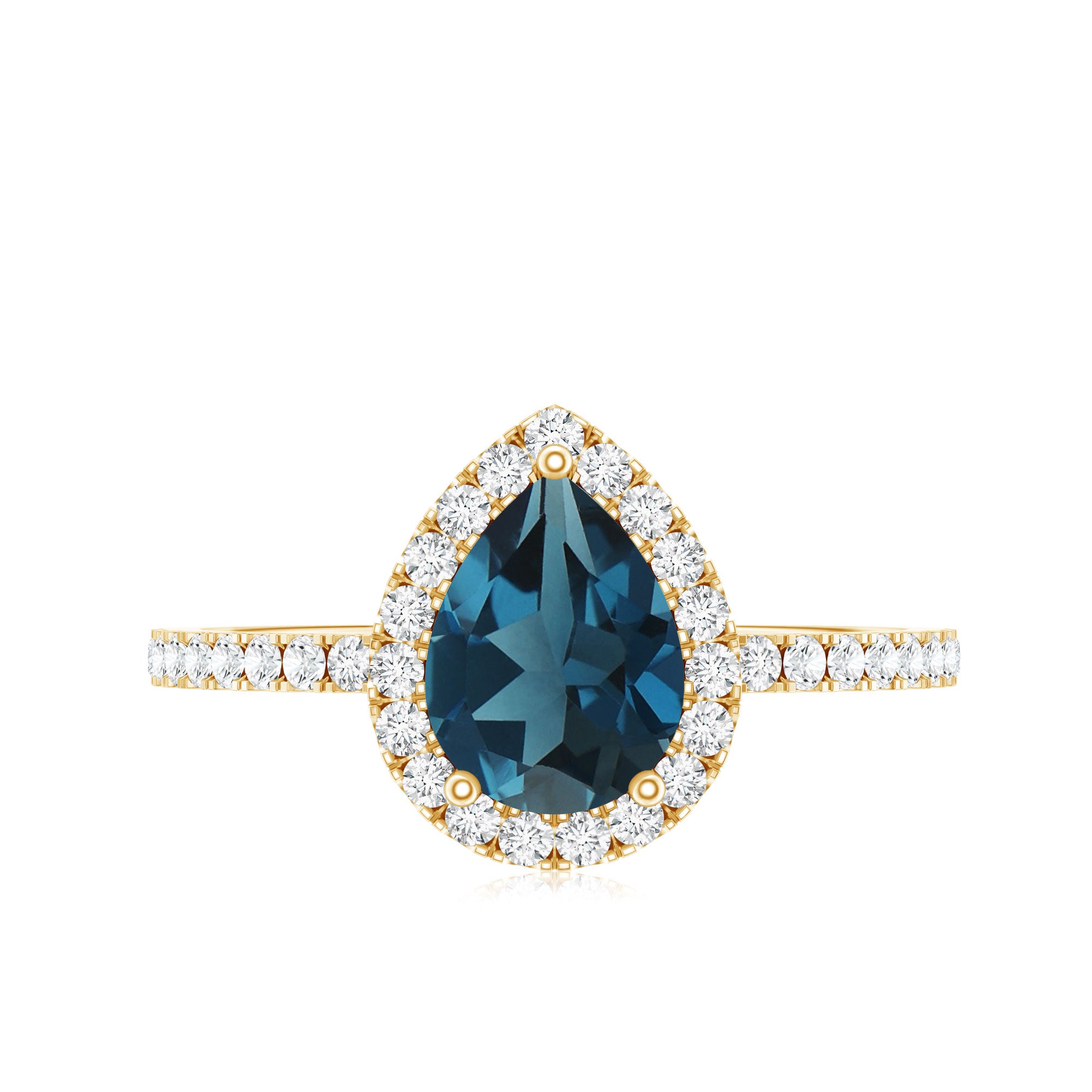 5X7 mm Pear Shape London Blue Topaz Teardrop Engagement Ring with Diamond Halo AAA - Rosec Jewels