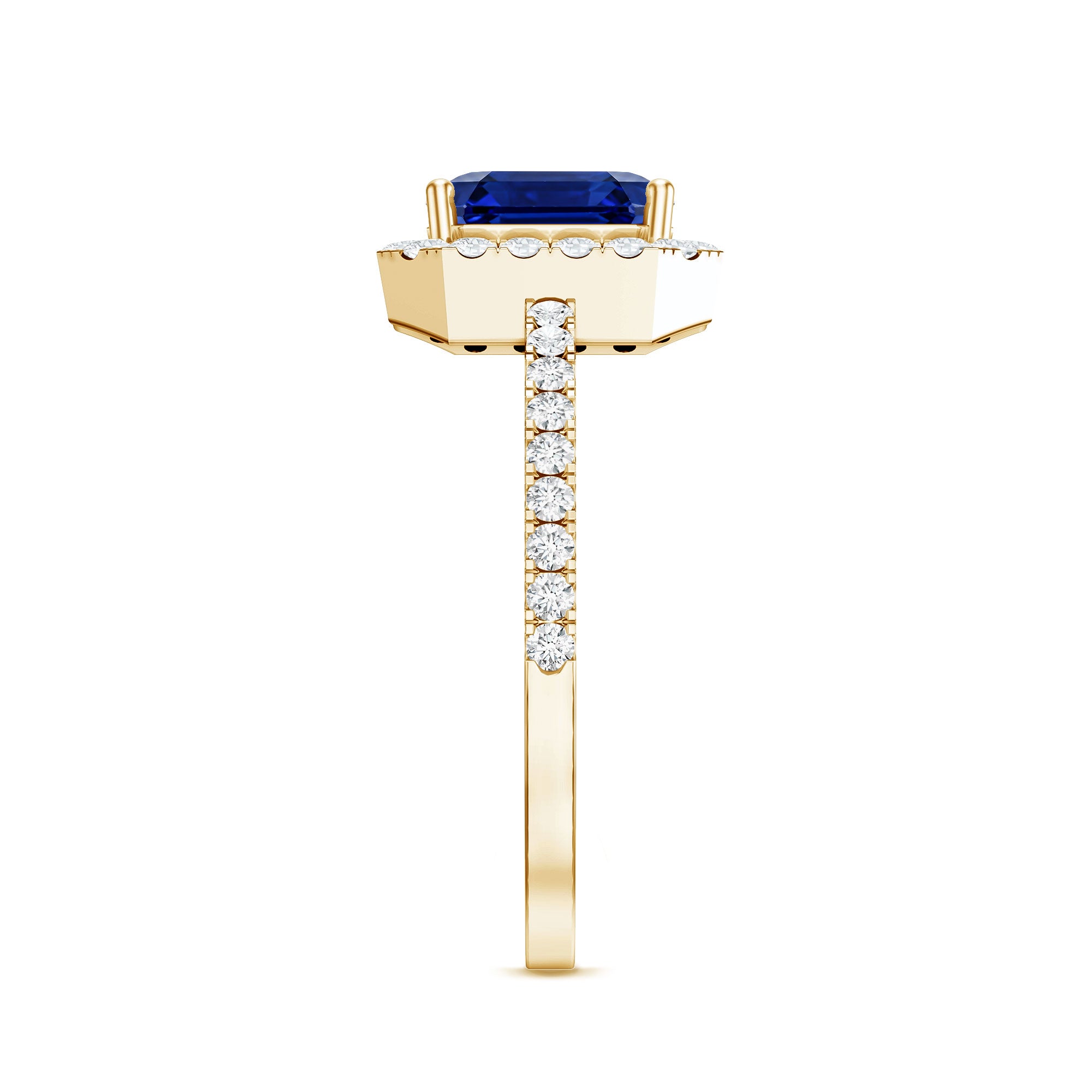 Certified 4.8 Carat Lab Grown Blue Sapphire Asscher Cut Engagement Ring with Diamond Halo AAAA - Rosec Jewels