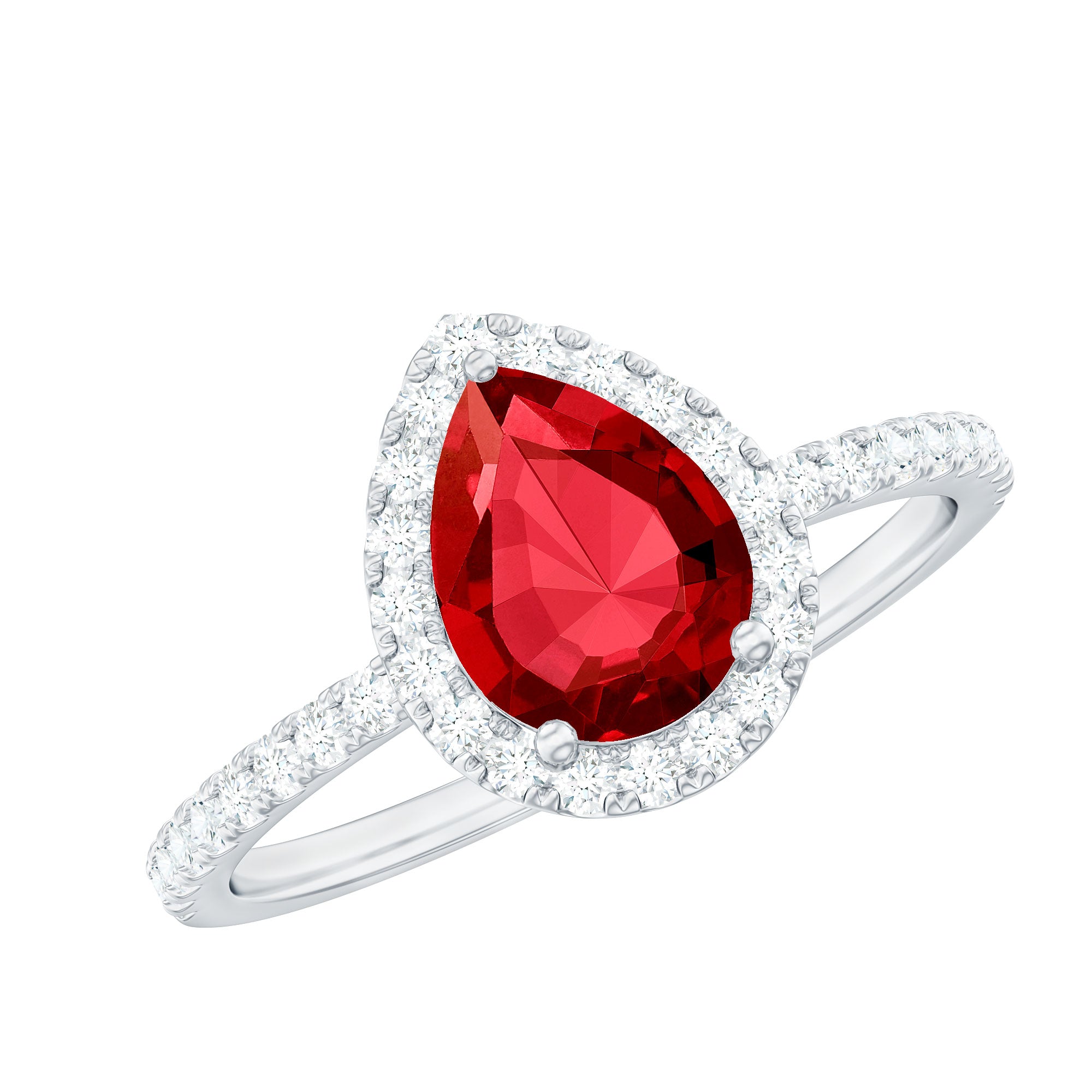 1 Carat Lab Created Ruby Teardrop Engagement Ring with Diamond Halo AAAA - Rosec Jewels