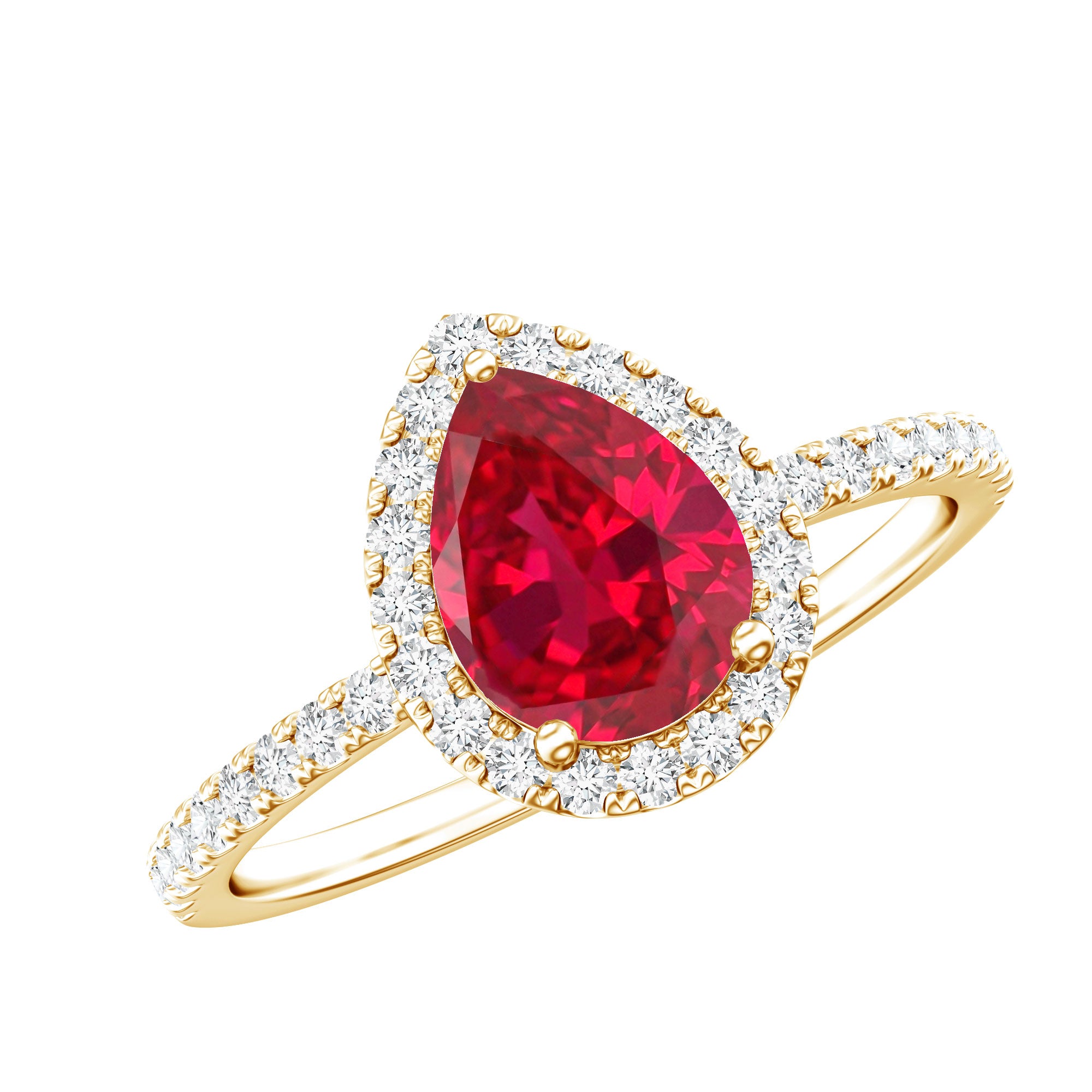 1 Carat Lab Created Ruby Teardrop Engagement Ring with Diamond Halo AAAA - Rosec Jewels