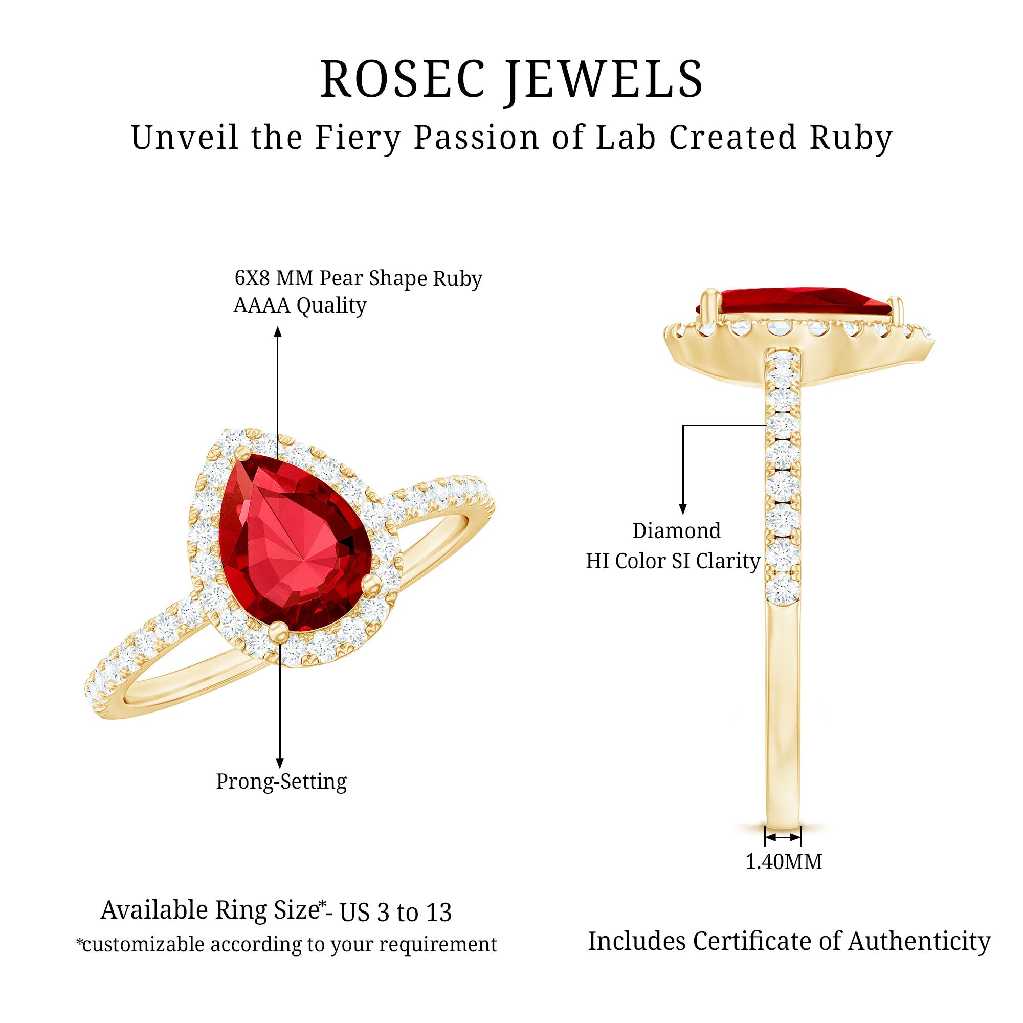 1 Carat Lab Created Ruby Teardrop Engagement Ring with Diamond Halo AAAA - Rosec Jewels