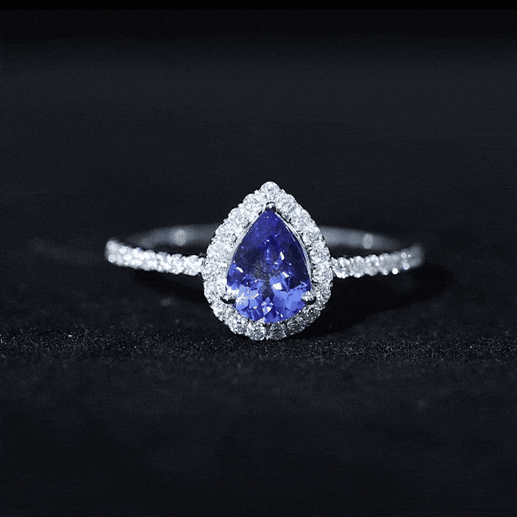 1.35 Carat Tanzanite Classic Engagement Ring with Diamond Halo AAA - Rosec Jewels