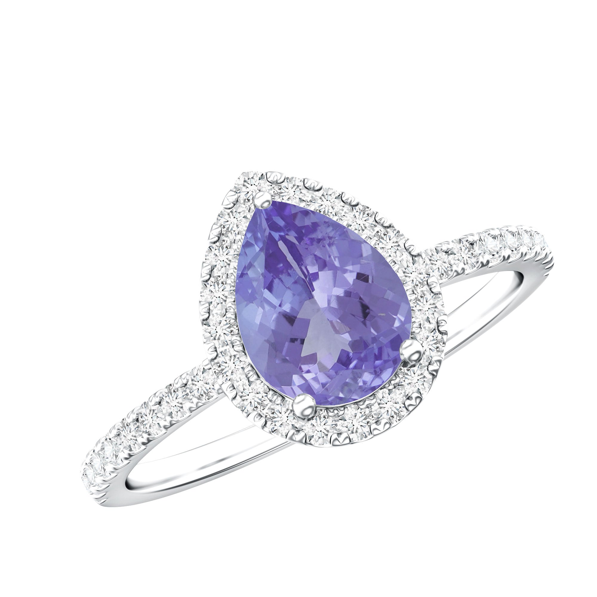1.35 Carat Tanzanite Classic Engagement Ring with Diamond Halo AAA - Rosec Jewels