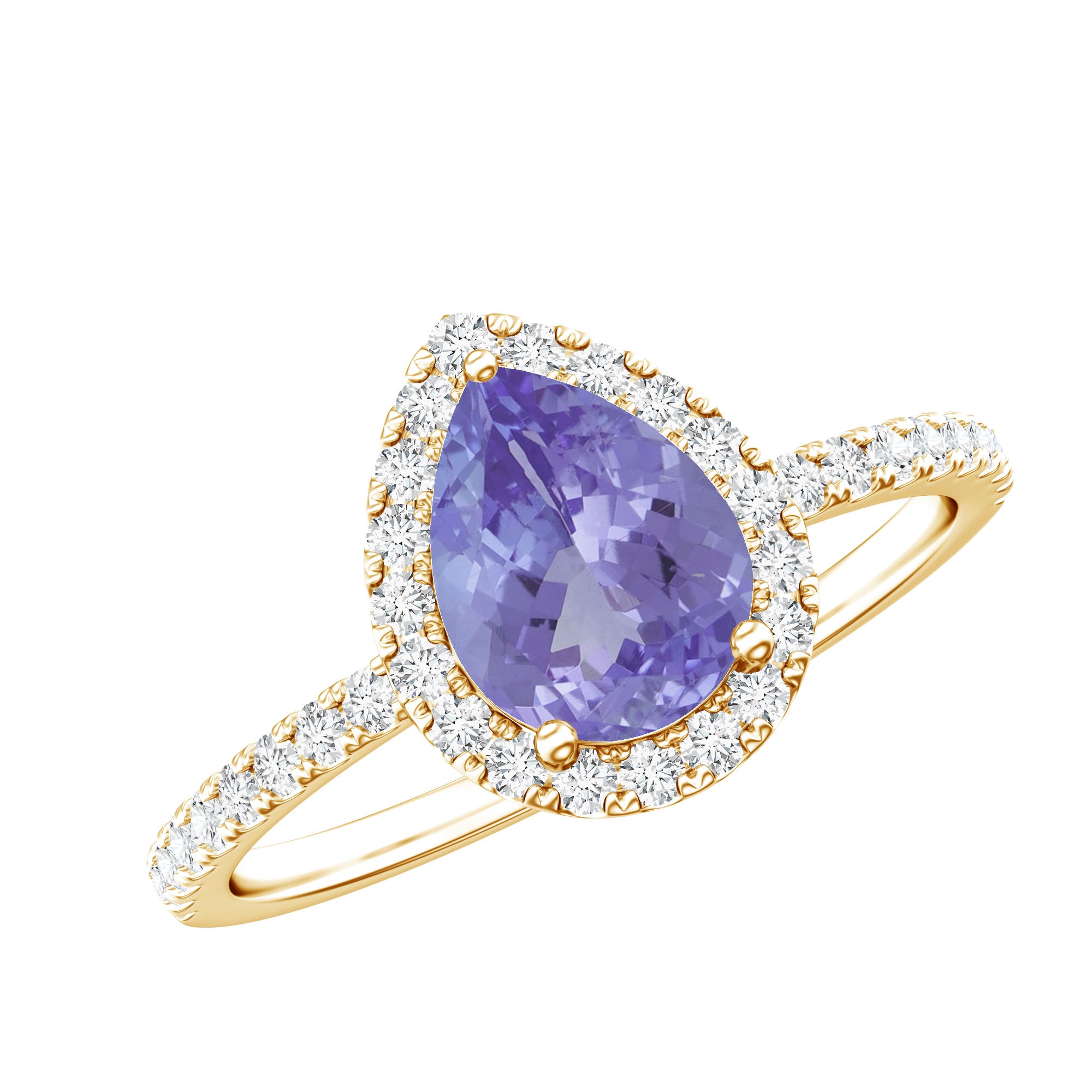 1.35 Carat Tanzanite Classic Engagement Ring with Diamond Halo AAA - Rosec Jewels