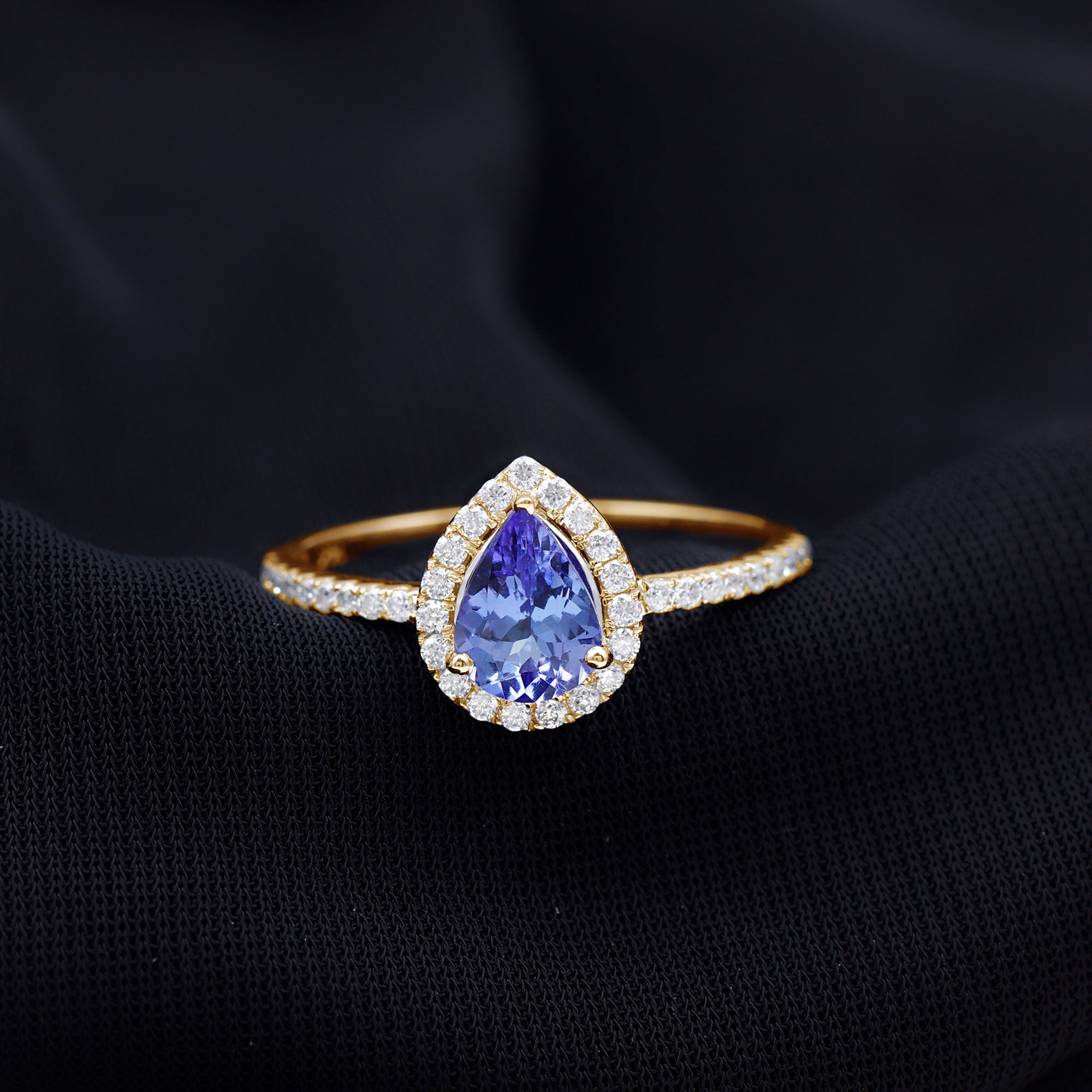 1.35 Carat Tanzanite Classic Engagement Ring with Diamond Halo AAA - Rosec Jewels