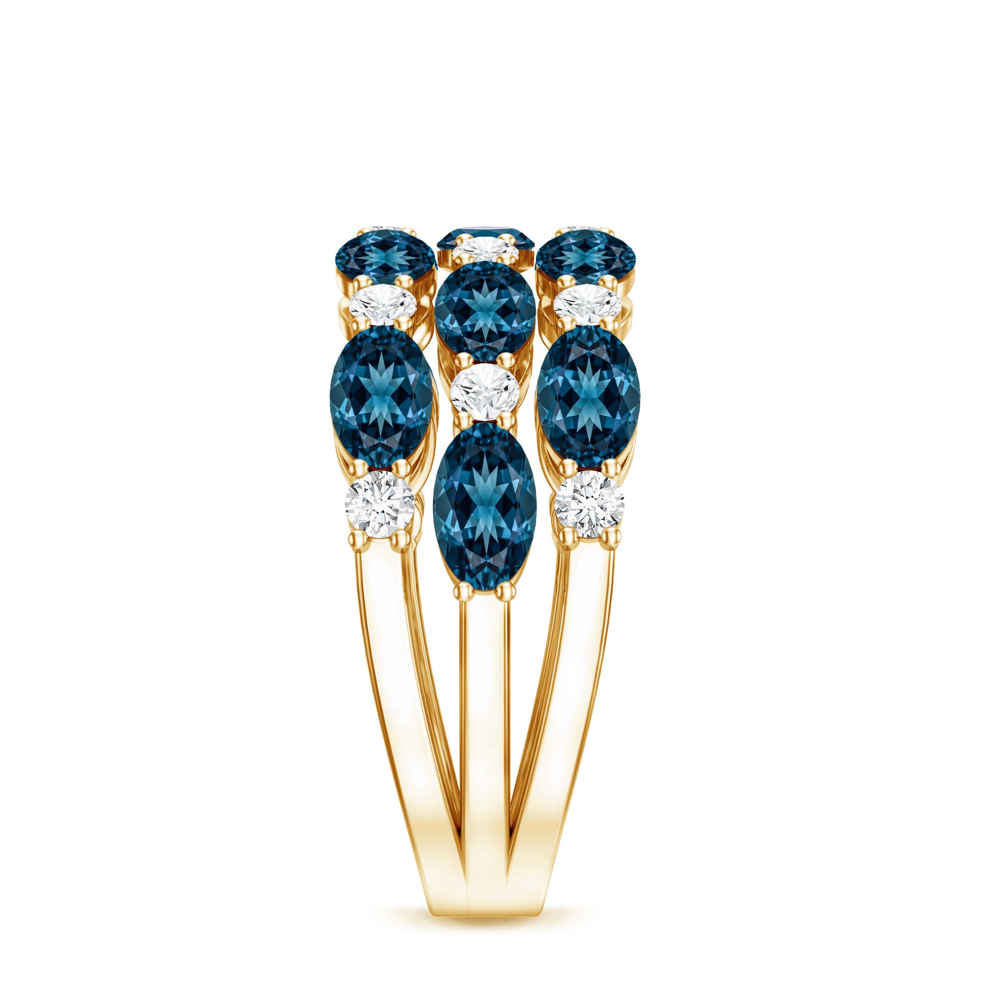 Natural London Blue Topaz and Diamond Statement Ring AAA - Rosec Jewels