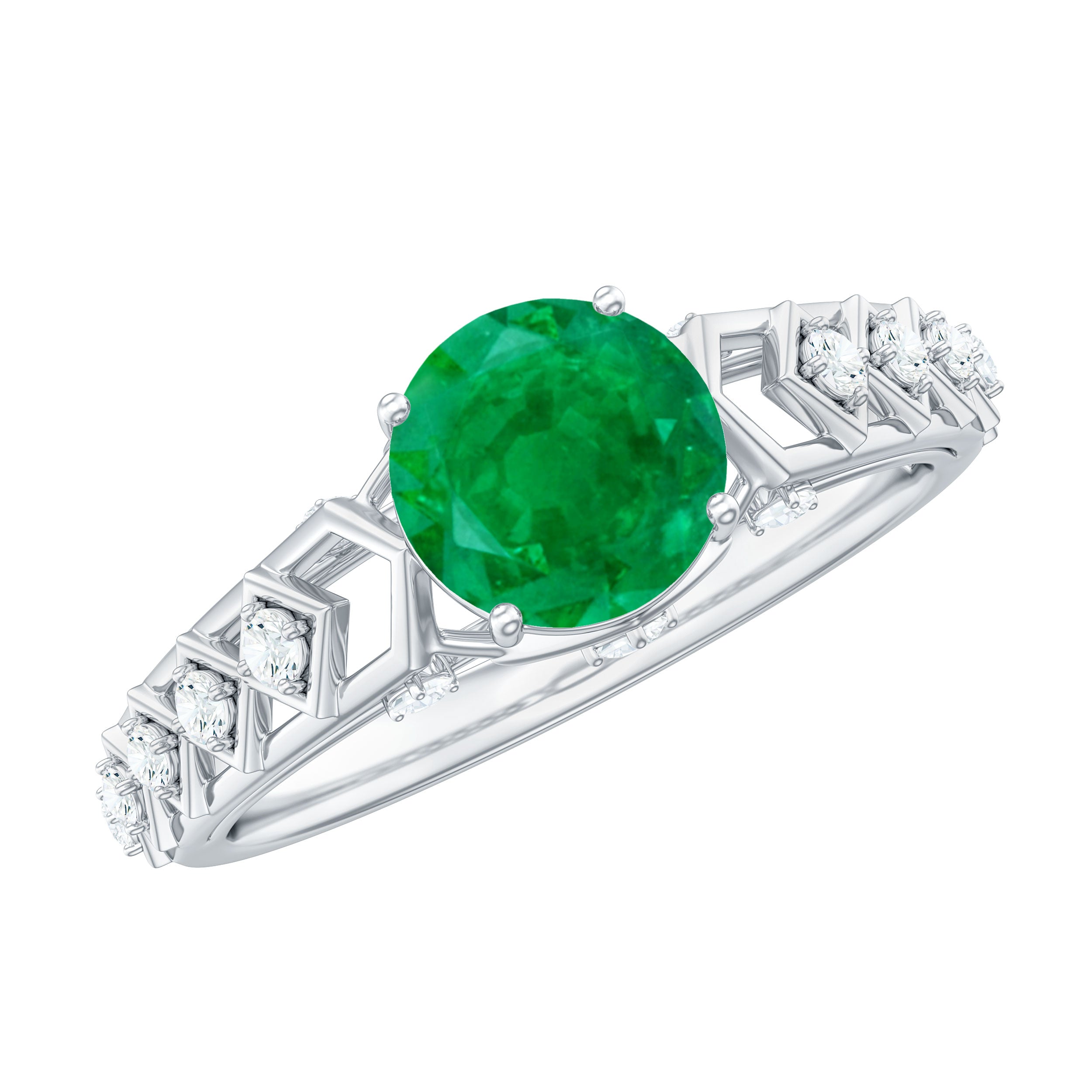 Genuine Emerald Art Deco Engagement Ring with Diamond