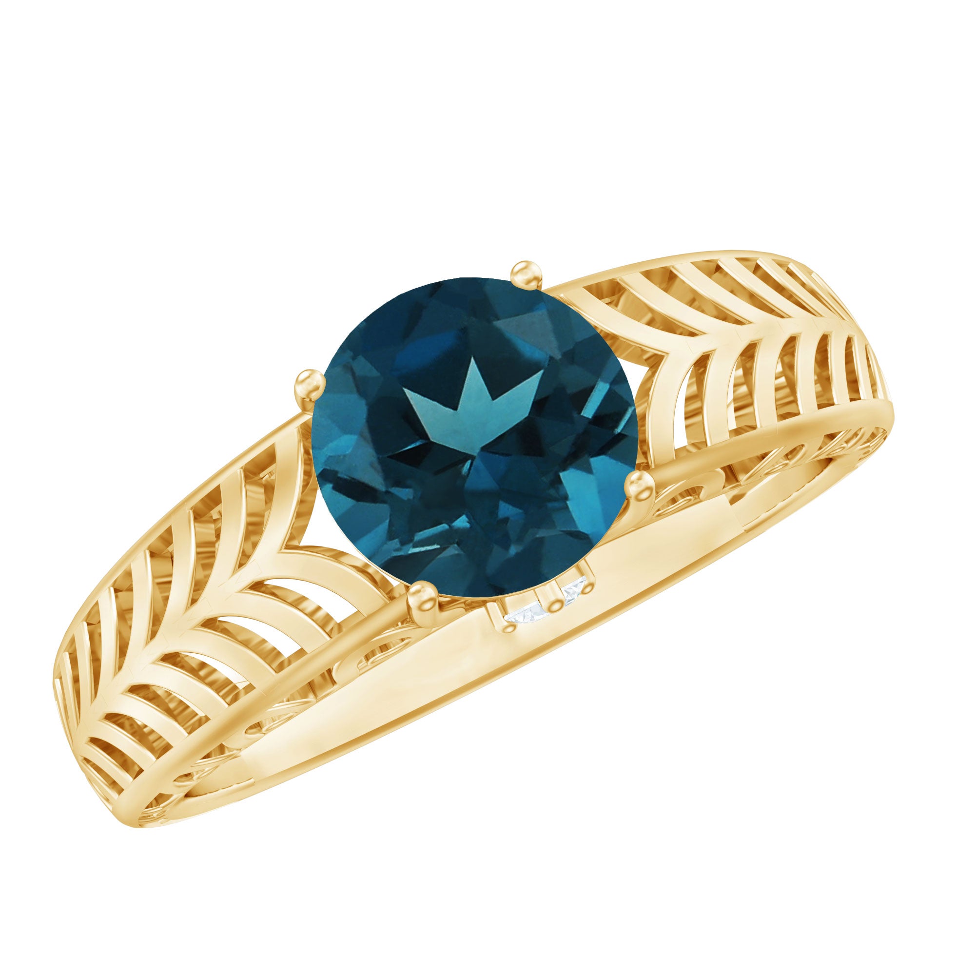7mm Round London Blue Topaz Solitaire Engagement Ring with Certificate AAA - Rosec Jewels