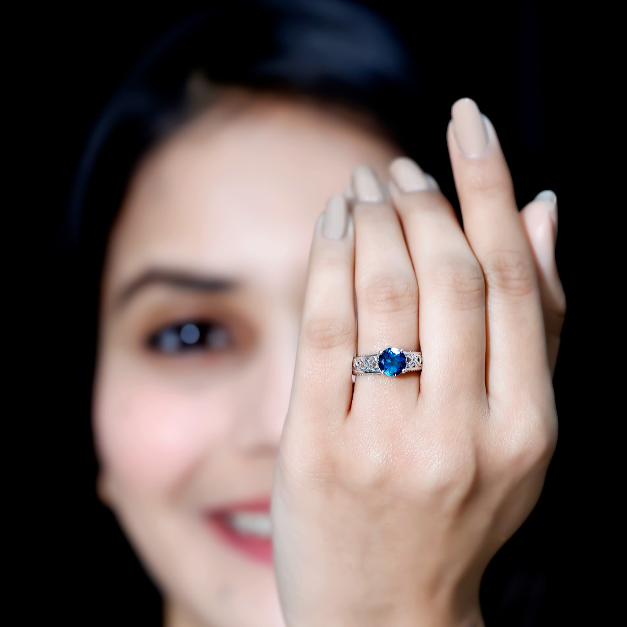 7mm Round London Blue Topaz Vintage Engagement Ring with Celtic Style Band AAA - Rosec Jewels