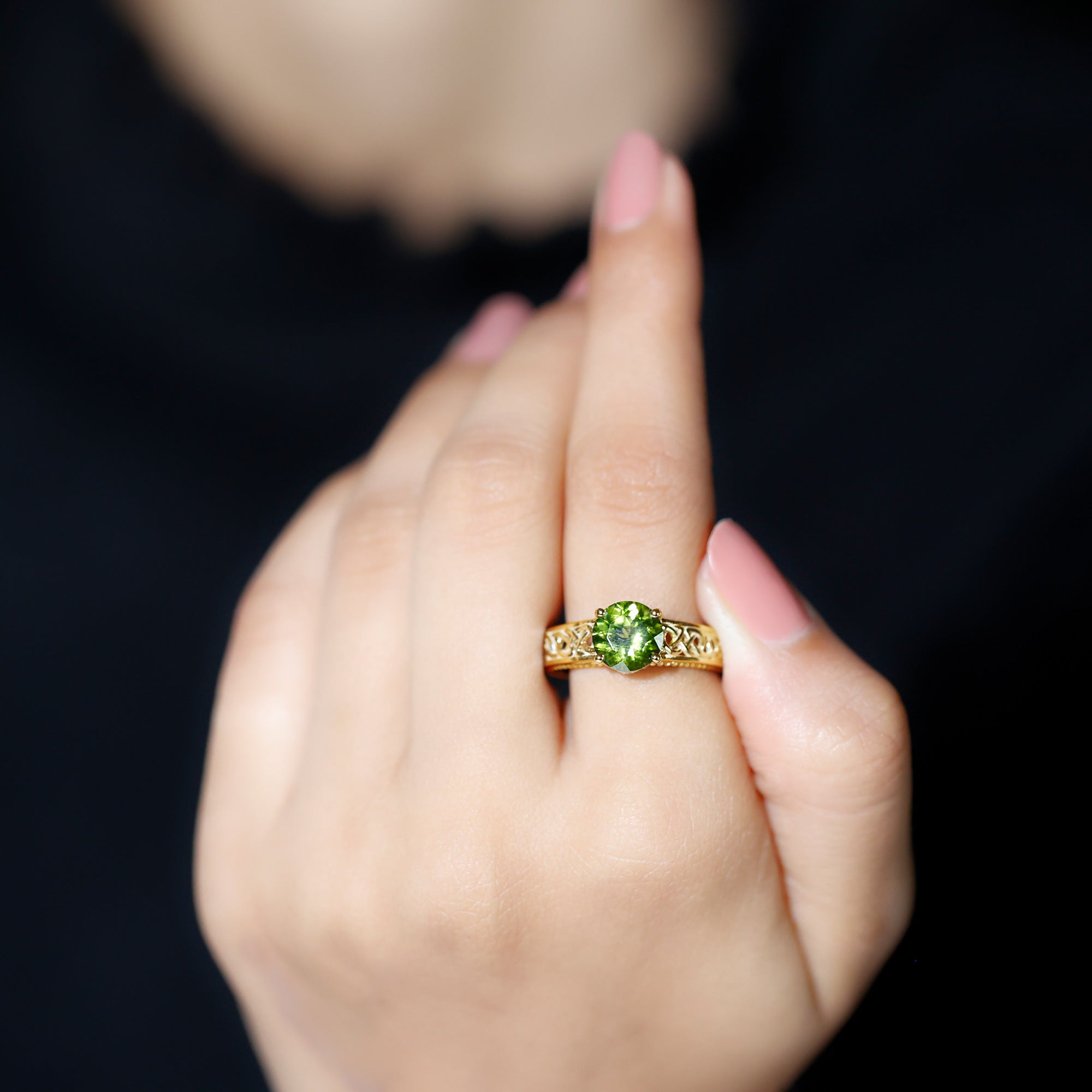 Real 2 Carat Peridot Celtic Knot Engagement Ring with Surprise Diamond AAA - Rosec Jewels