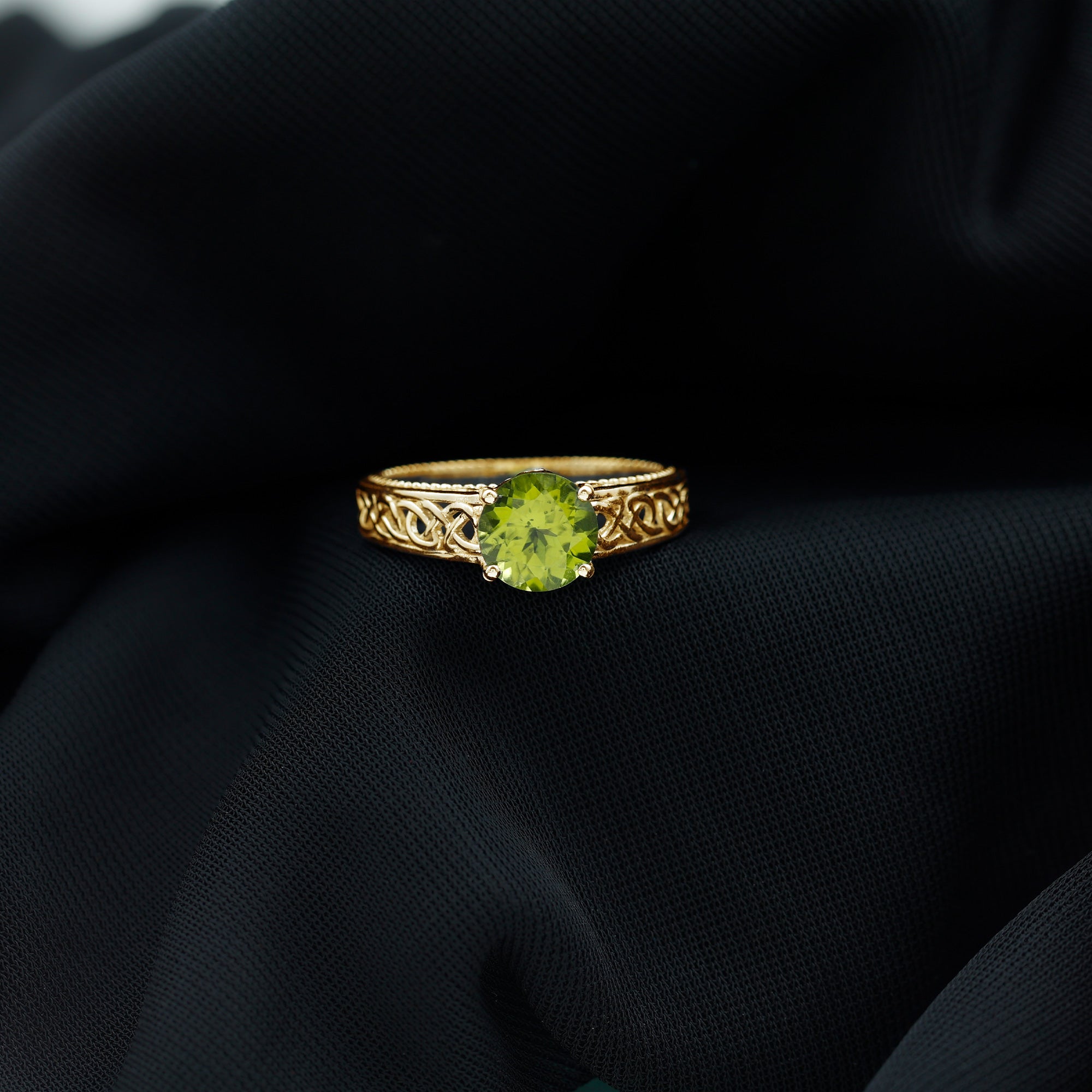 Real 2 Carat Peridot Celtic Knot Engagement Ring with Surprise Diamond AAA - Rosec Jewels