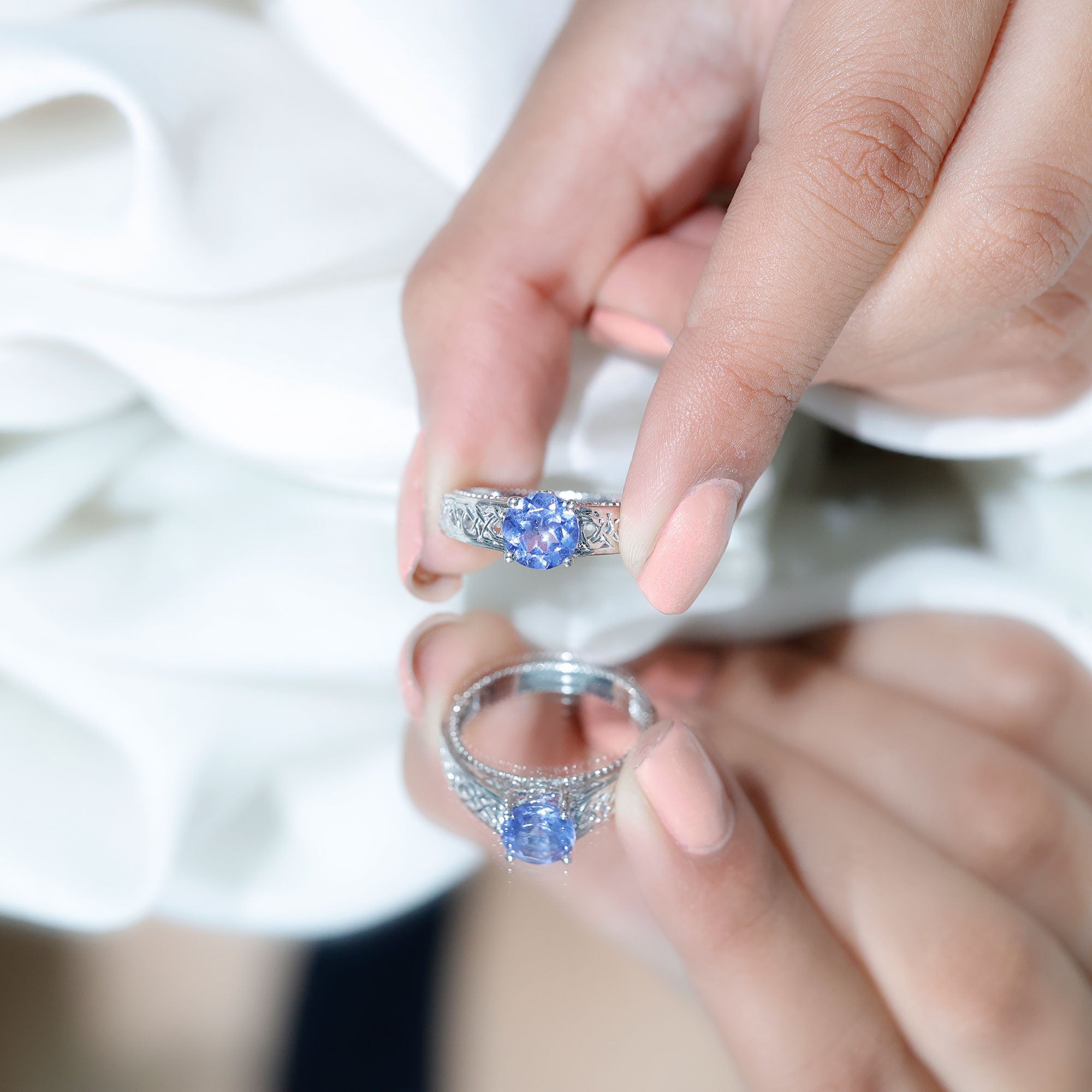 1.5 Carat Lab Created Tanzanite Engagement Ring with Celtic Design AAAA - Rosec Jewels