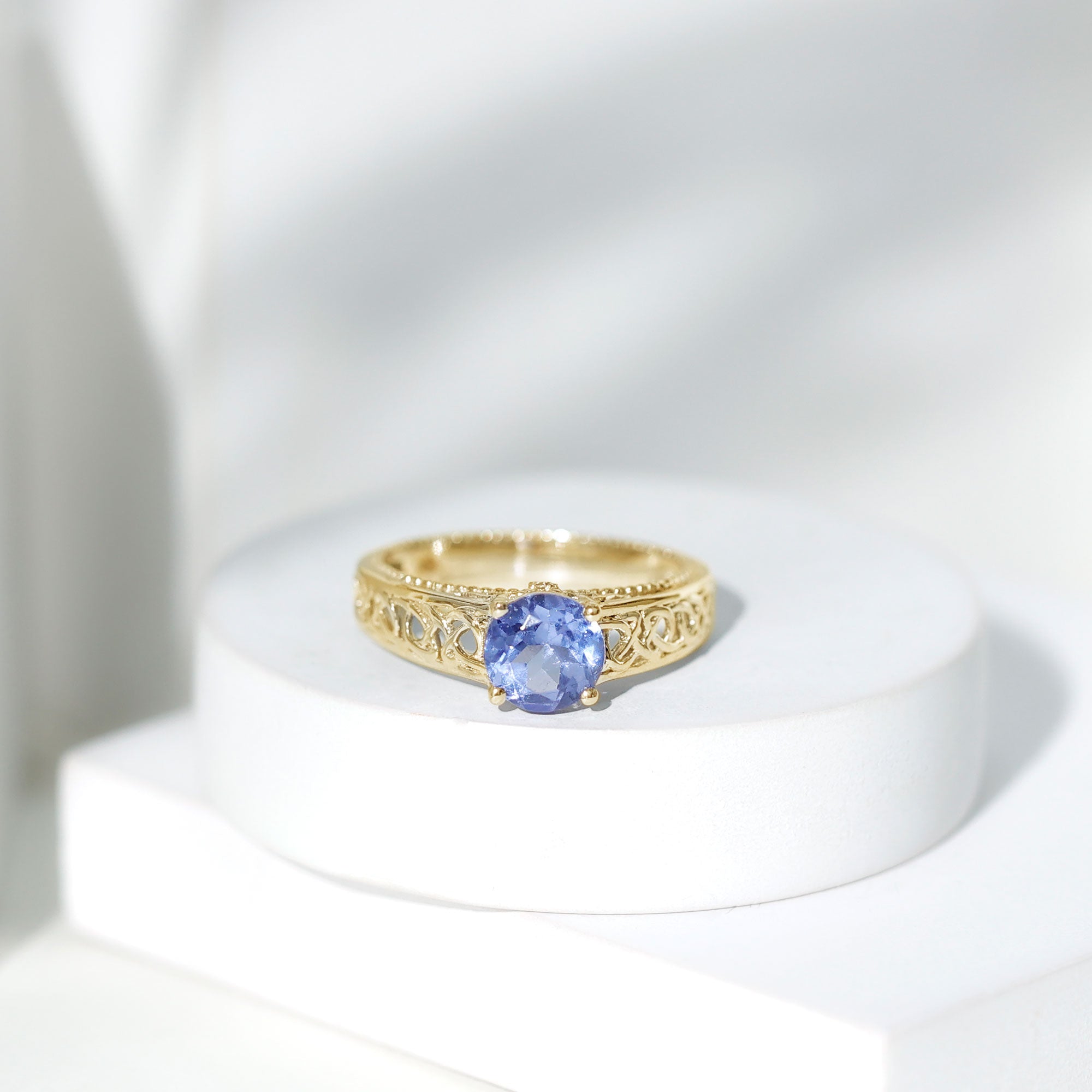 1.5 Carat Lab Created Tanzanite Engagement Ring with Celtic Design AAAA - Rosec Jewels